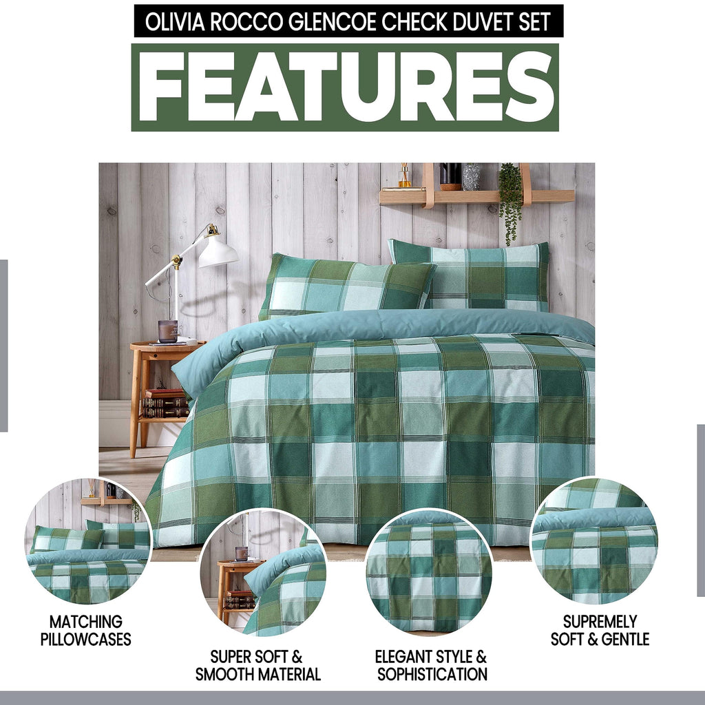 OLIVIA ROCCO Glencoe Check Duvet Cover Set – Reversible Polycotton