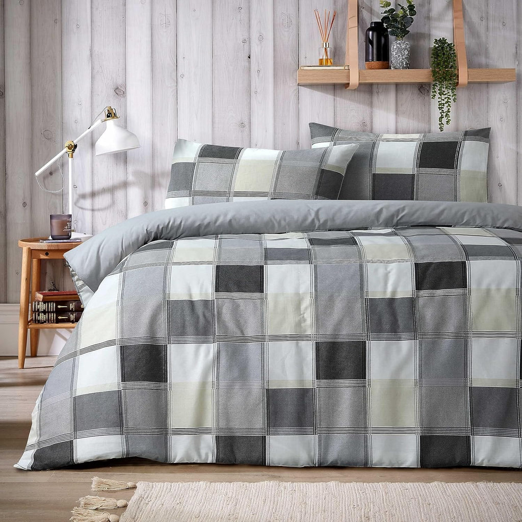 OLIVIA ROCCO Glencoe Check Duvet Cover Set – Reversible Polycotton