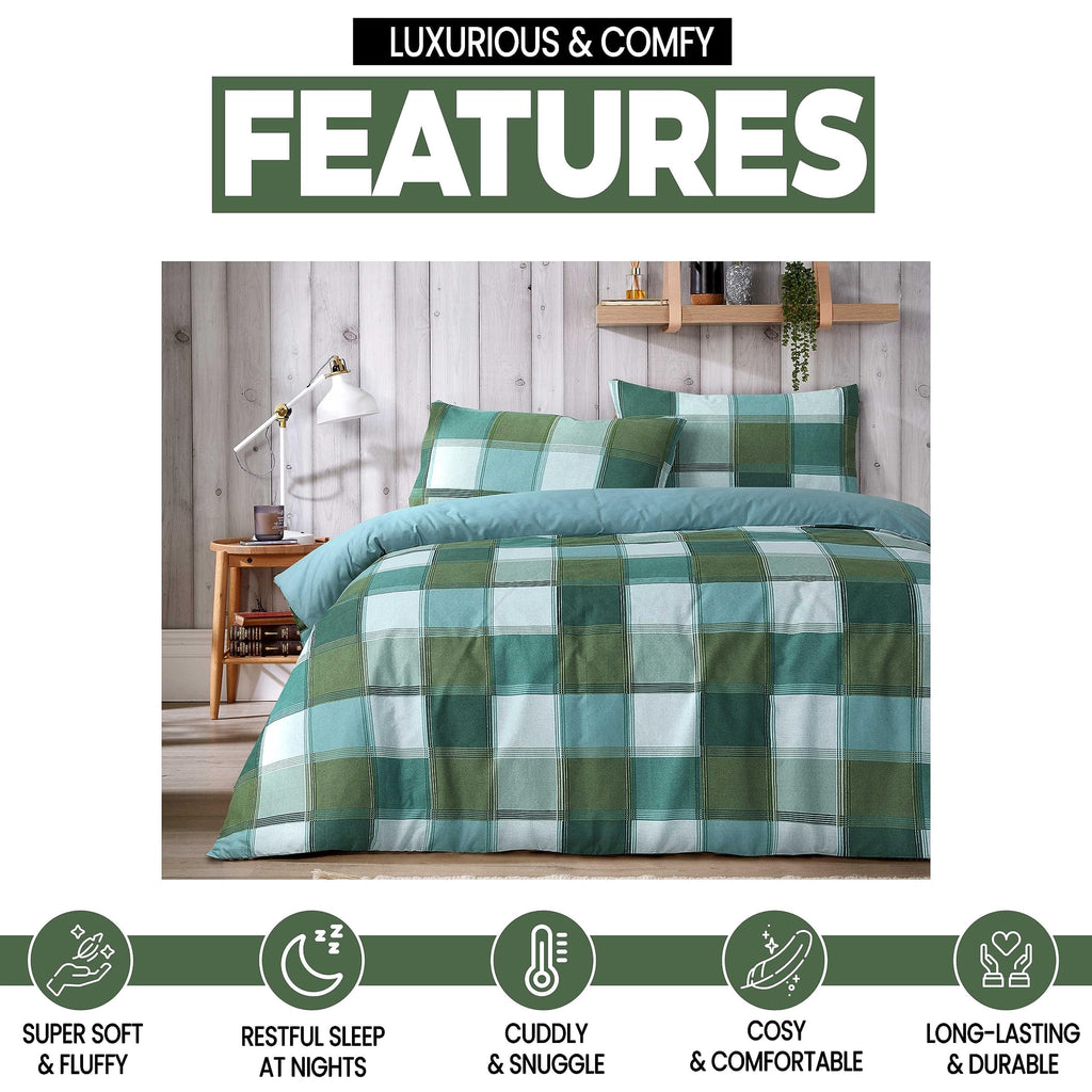 OLIVIA ROCCO Glencoe Check Duvet Cover Set – Reversible Polycotton