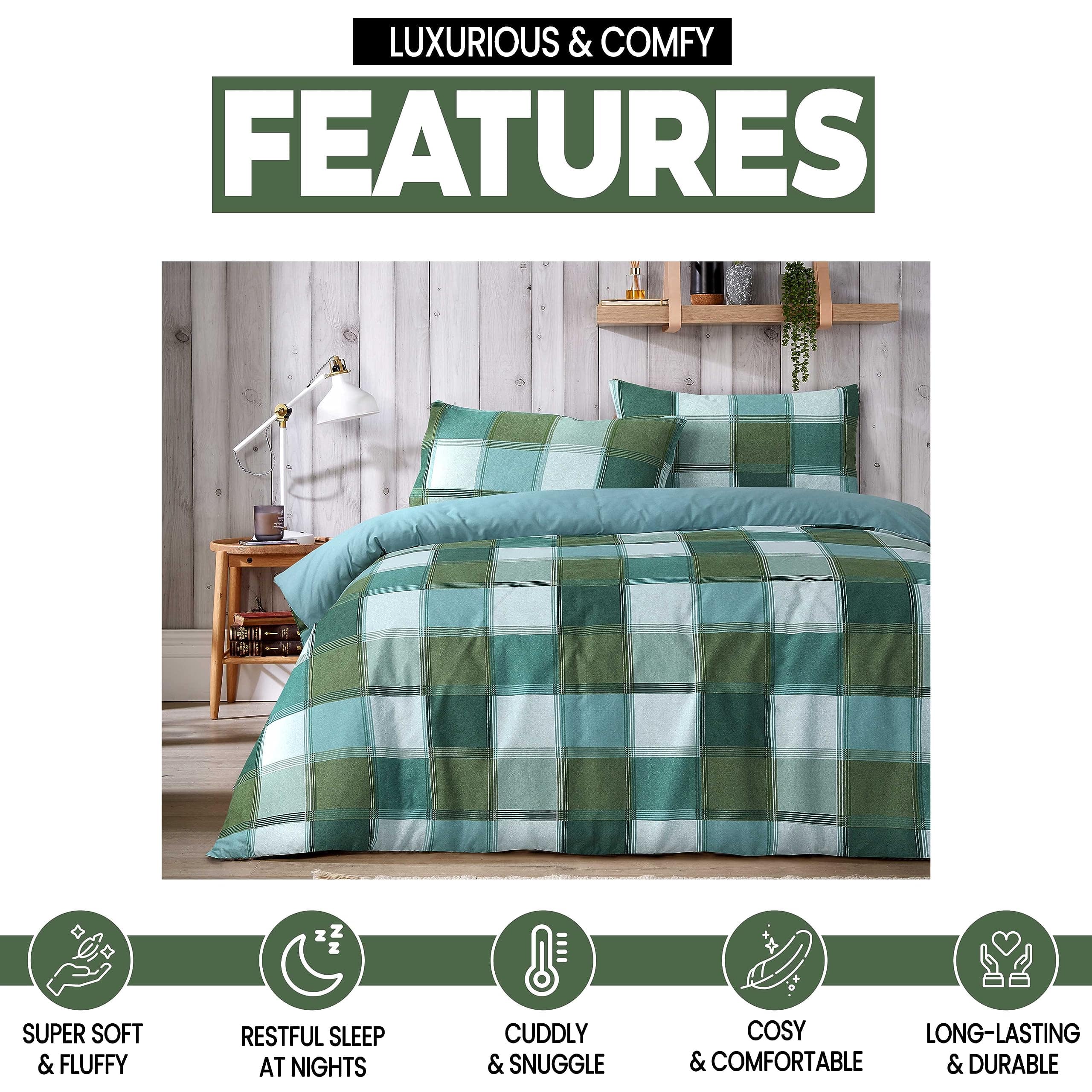 OLIVIA ROCCO Glencoe Check Duvet Cover Set – Reversible Polycotton