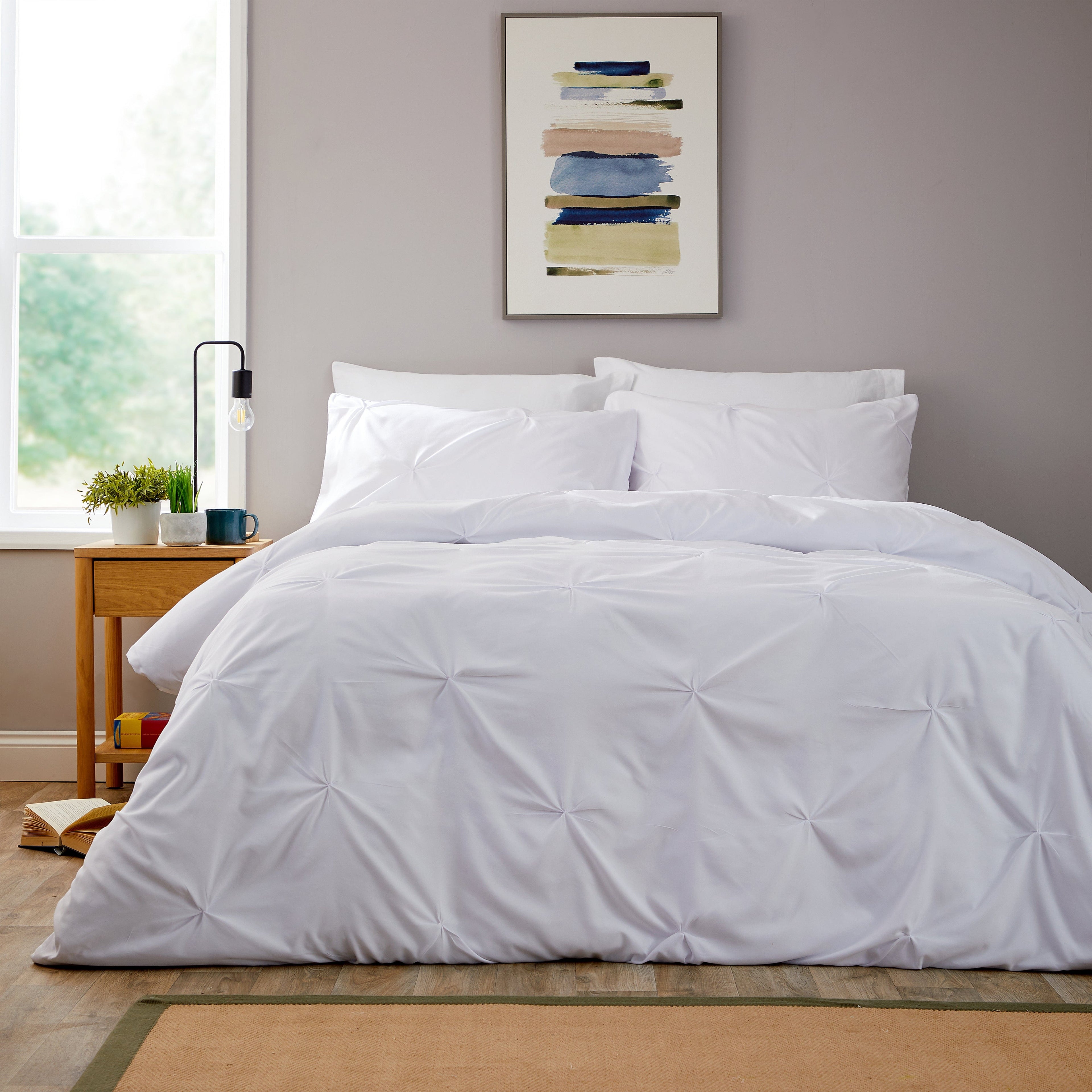 OLIVIA ROCCO Pintuck White Microfibre Duvet Cover Set - Soft Bedding