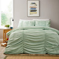 OLIVIA ROCCO Sage Green Ruched Microfibre Duvet Cover Set | Ruffle Bedding