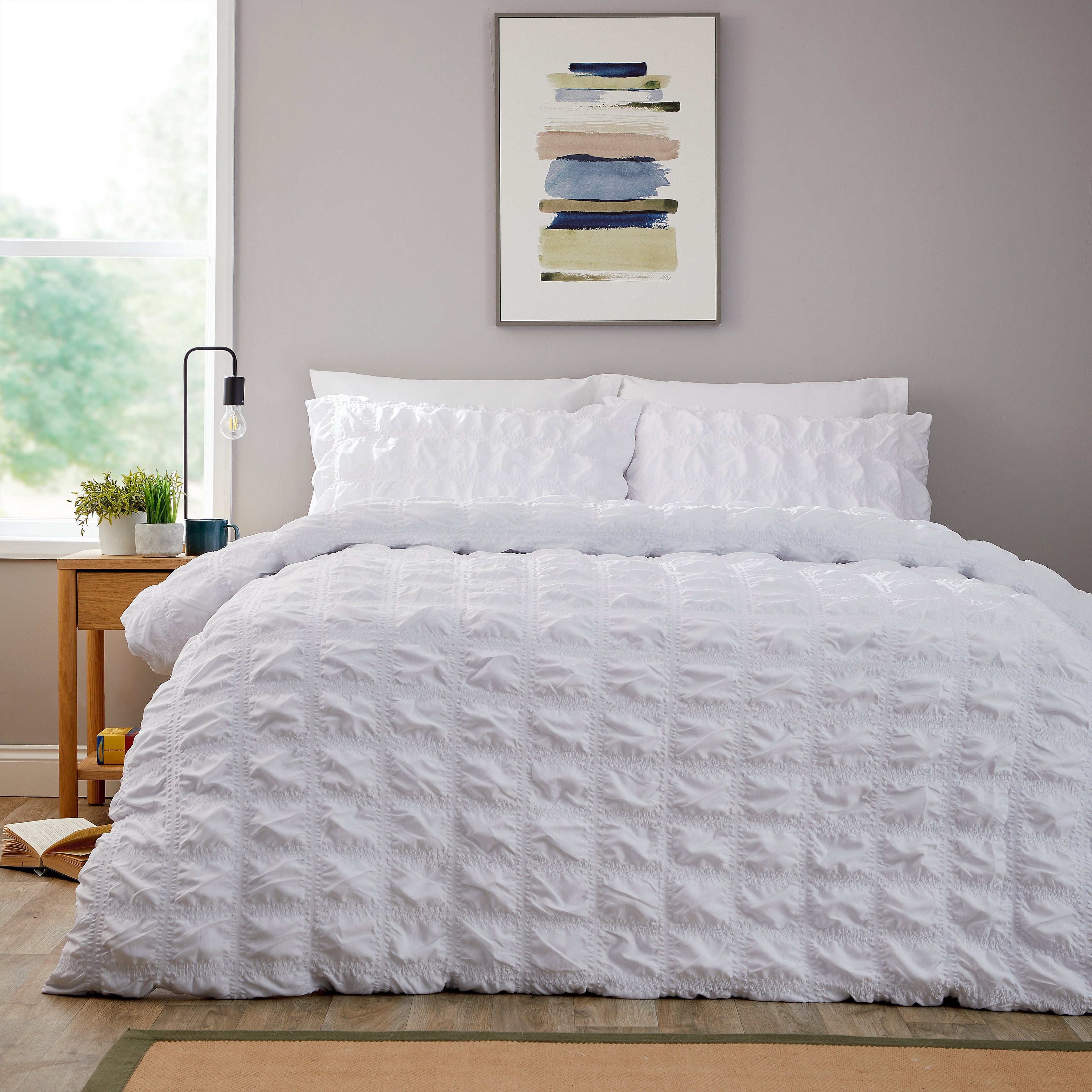 OLIVIA ROCCO Soho White Quilted Microfibre Duvet Cover Set with Pillowcases