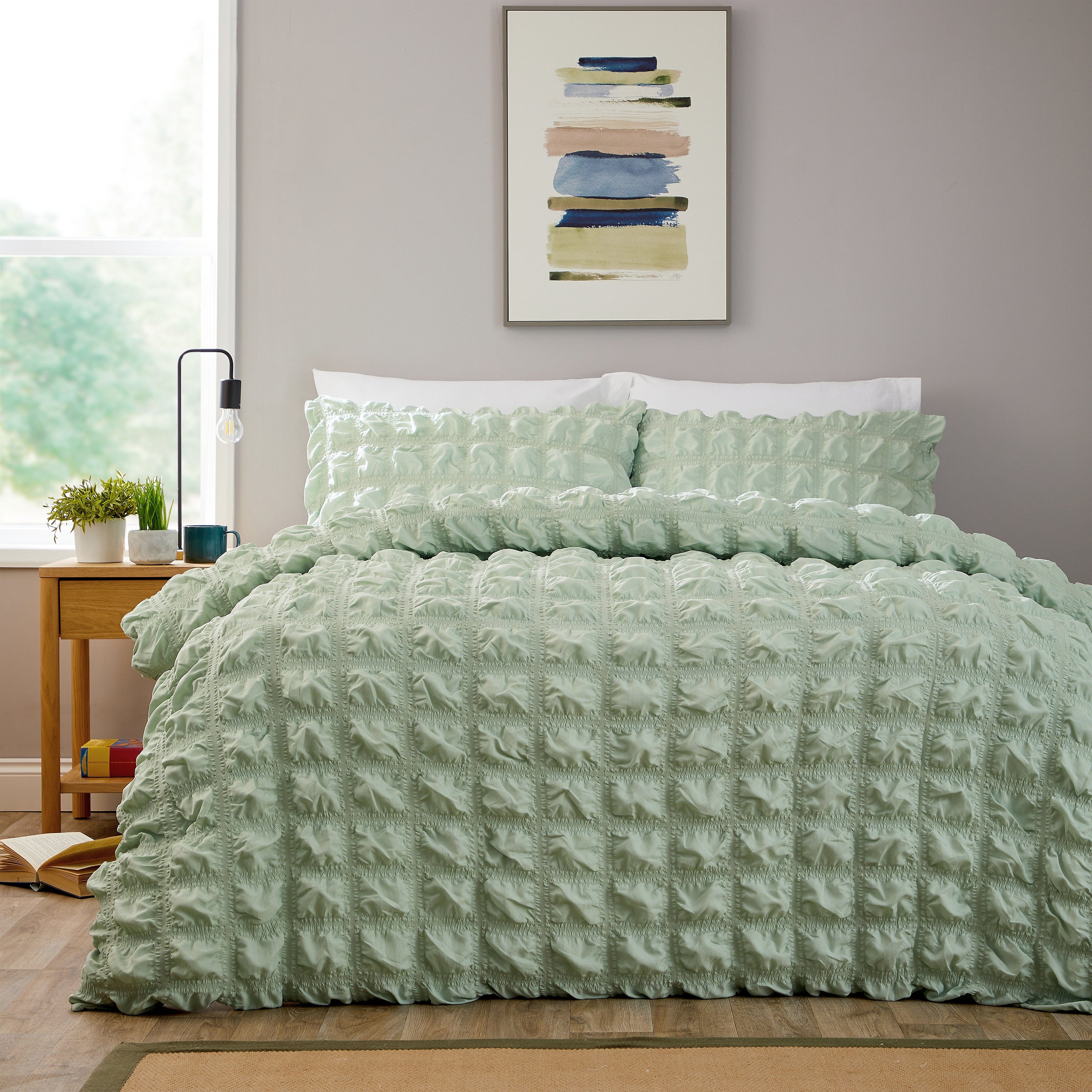 OLIVIA ROCCO Soho Sage Green Quilted Microfibre Duvet Cover Bedding Set