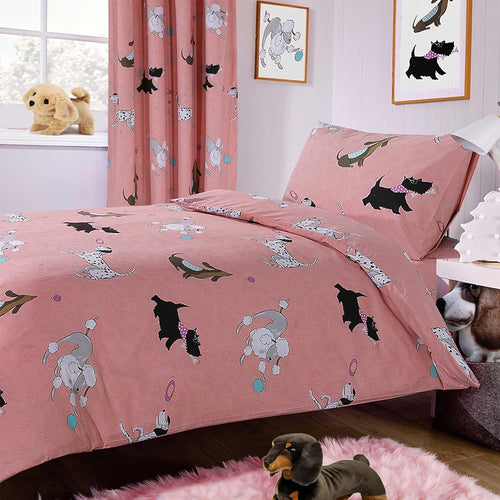 OLIVIA ROCCO Pink Dog Print Duvet Cover Set with Matching Curtains