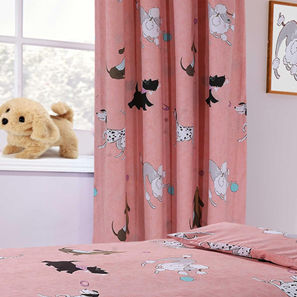 OLIVIA ROCCO Pink Dog Print Duvet Cover Set with Matching Curtains