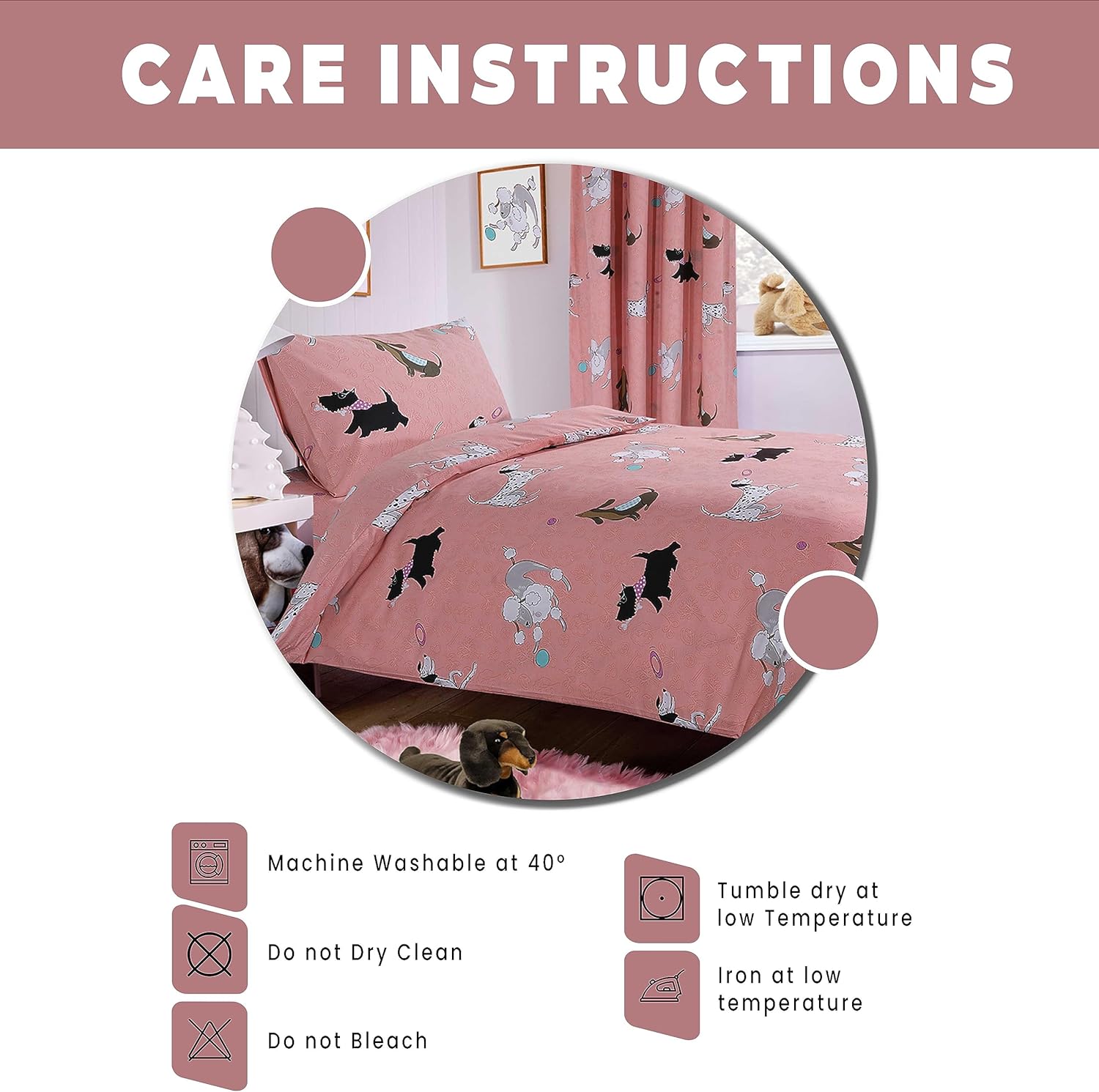 OLIVIA ROCCO Pink Dog Print Duvet Cover Set with Matching Curtains