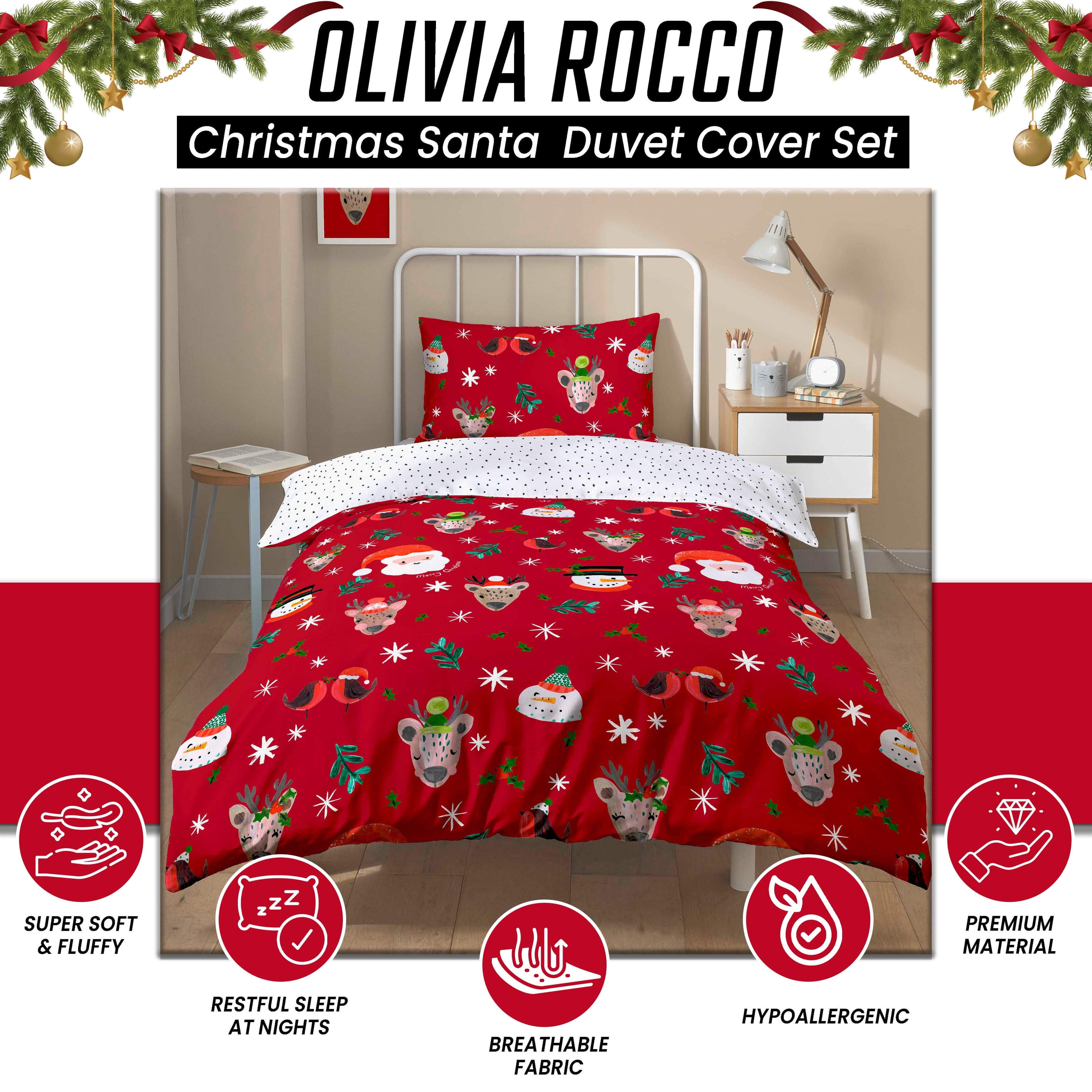 OLIVIA ROCCO Santa Christmas Duvet Cover Set – Reversible Winter Bedding