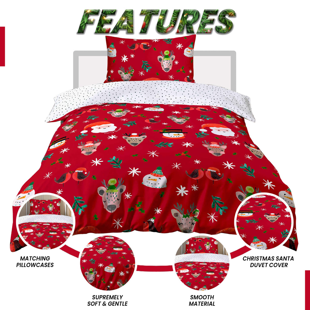 OLIVIA ROCCO Santa Christmas Duvet Cover Set – Reversible Winter Bedding