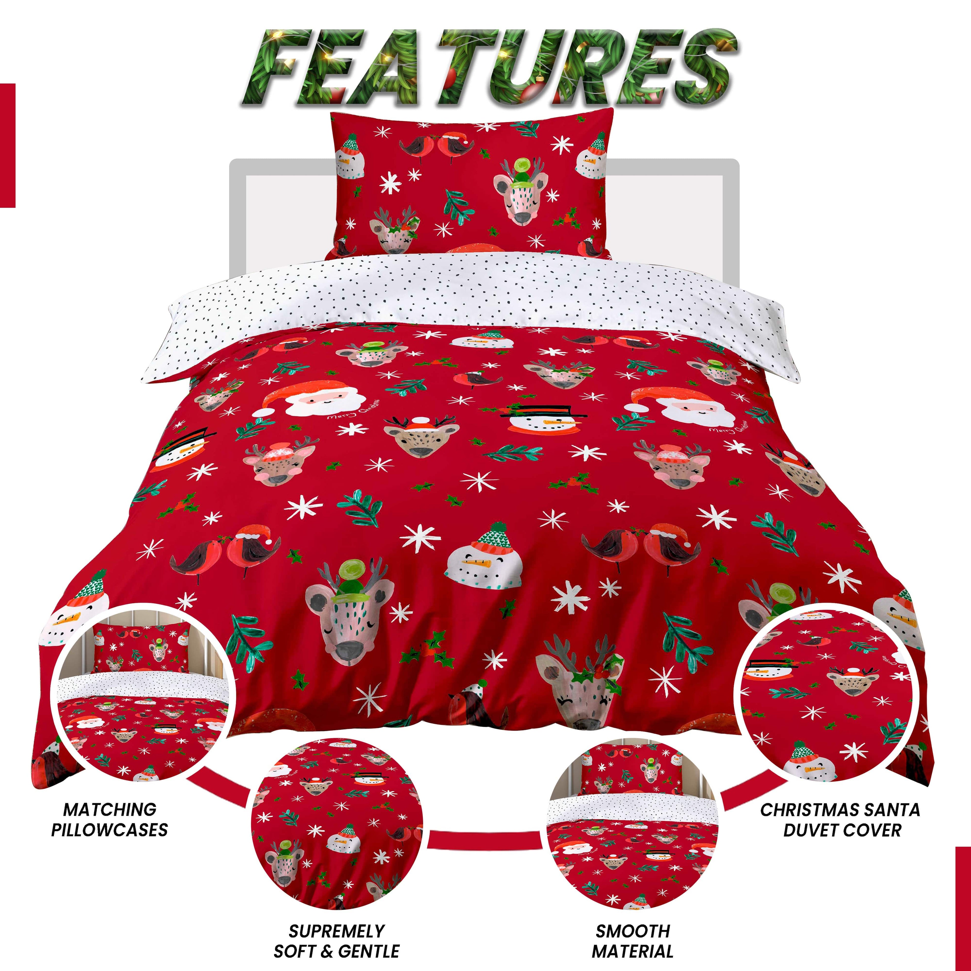 OLIVIA ROCCO Santa Christmas Duvet Cover Set – Reversible Winter Bedding