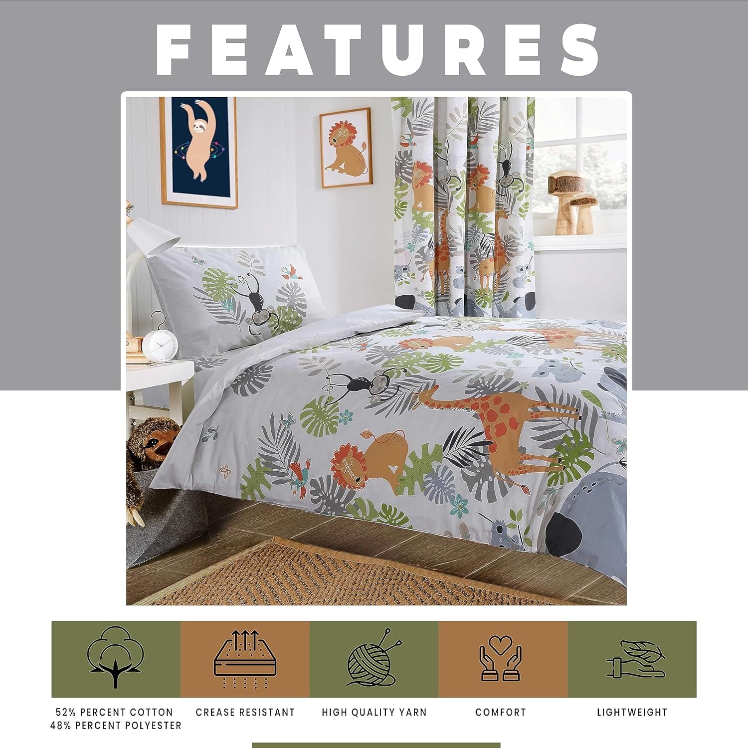 OLIVIA ROCCO Kids Safari Animal Print Duvet Cover Set – Soft Cotton Blend