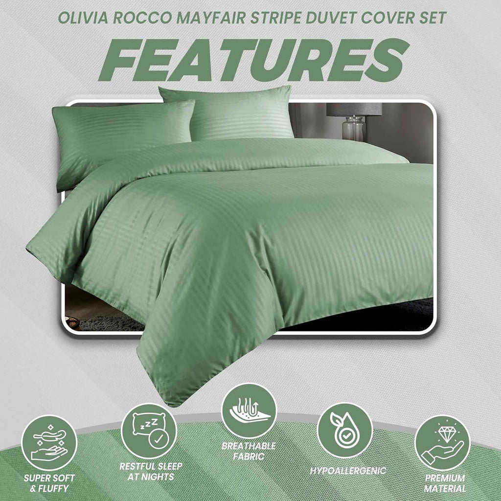 OLIVIA ROCCO Mayfair Satin Stripe Reversible Duvet Cover Set with Comforter