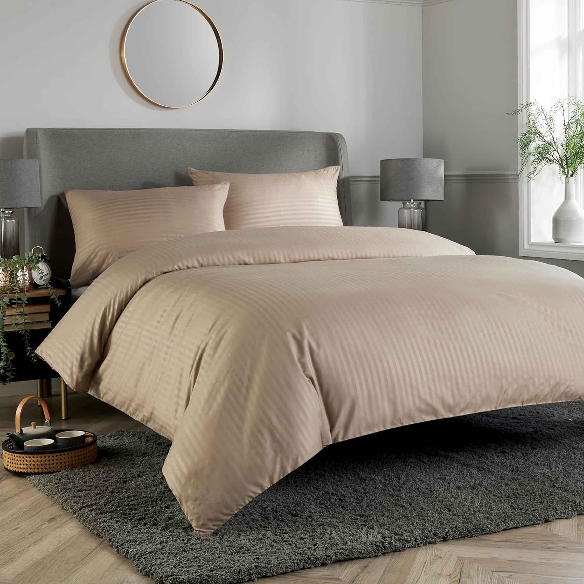 OLIVIA ROCCO Mayfair Satin Stripe Reversible Duvet Cover Set with Comforter