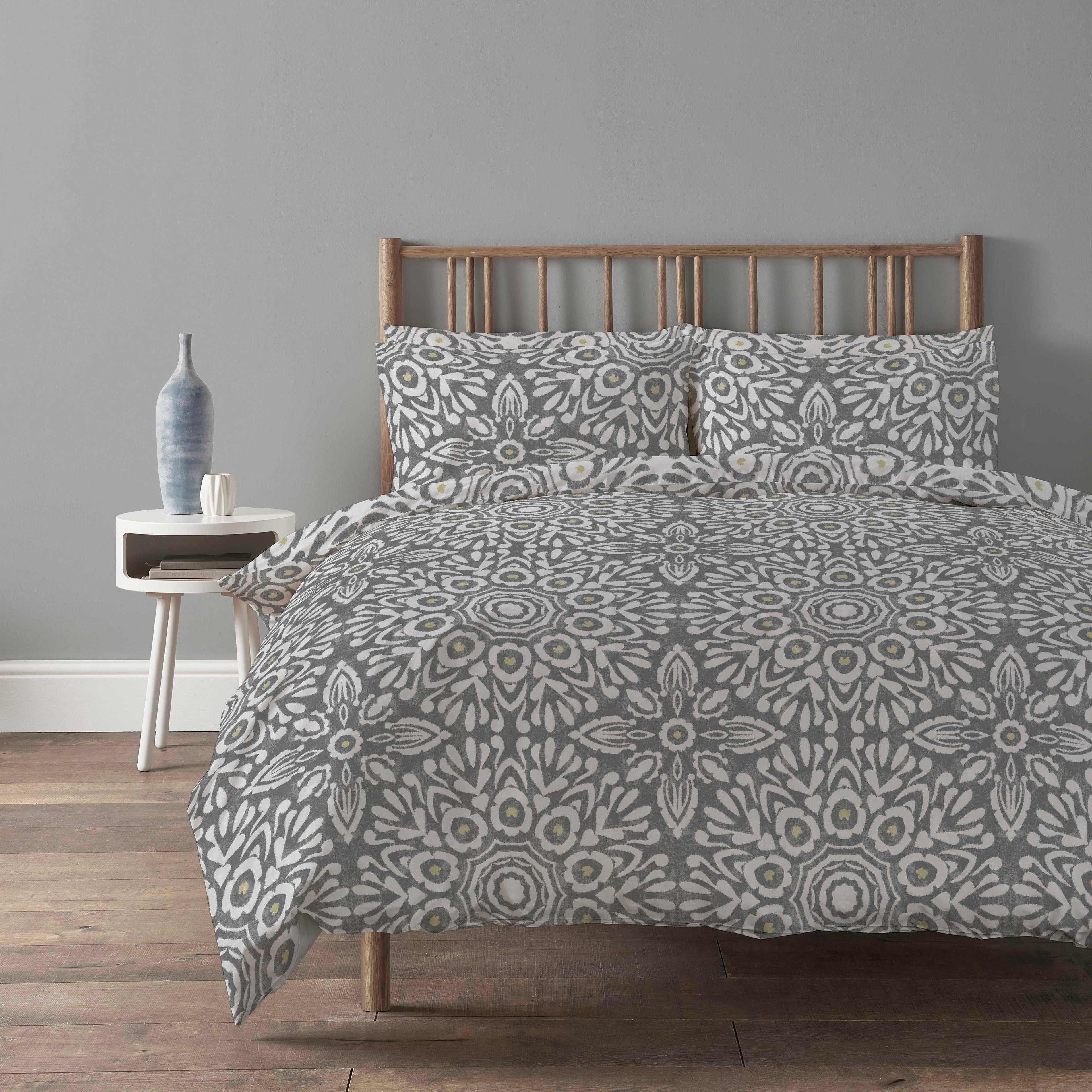 OLIVIA ROCCO Alhambra Grey Duvet Cover Set | Geometric Cotton Blend Bedding