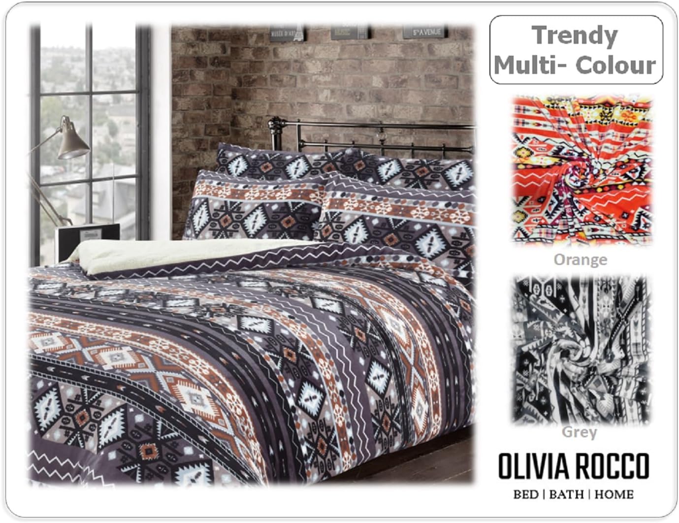 OLIVIA ROCCO Aztec Teddy Fleece Duvet Set – Reversible Sherpa Bedding