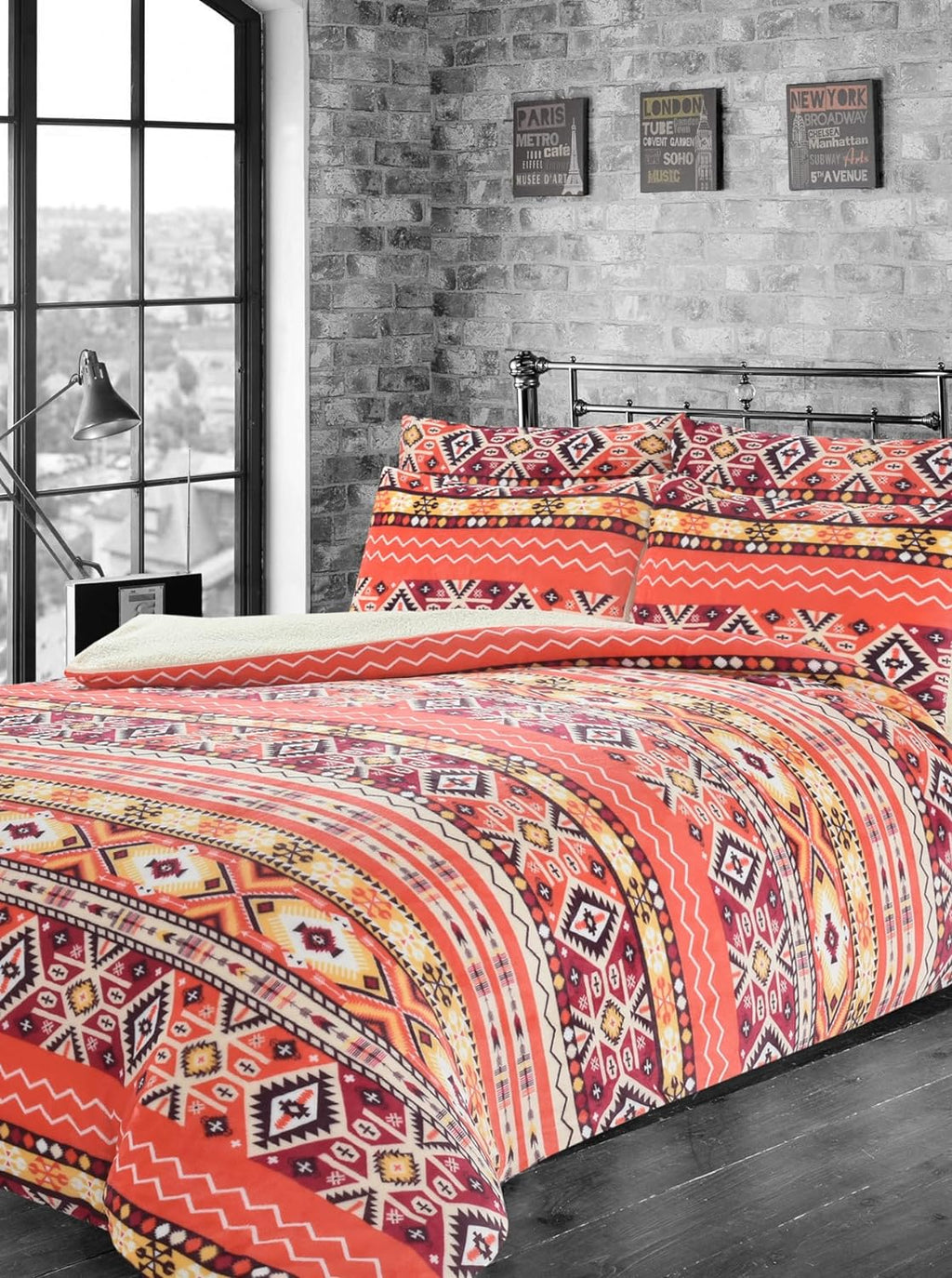 OLIVIA ROCCO Aztec Teddy Fleece Duvet Set – Reversible Sherpa Bedding