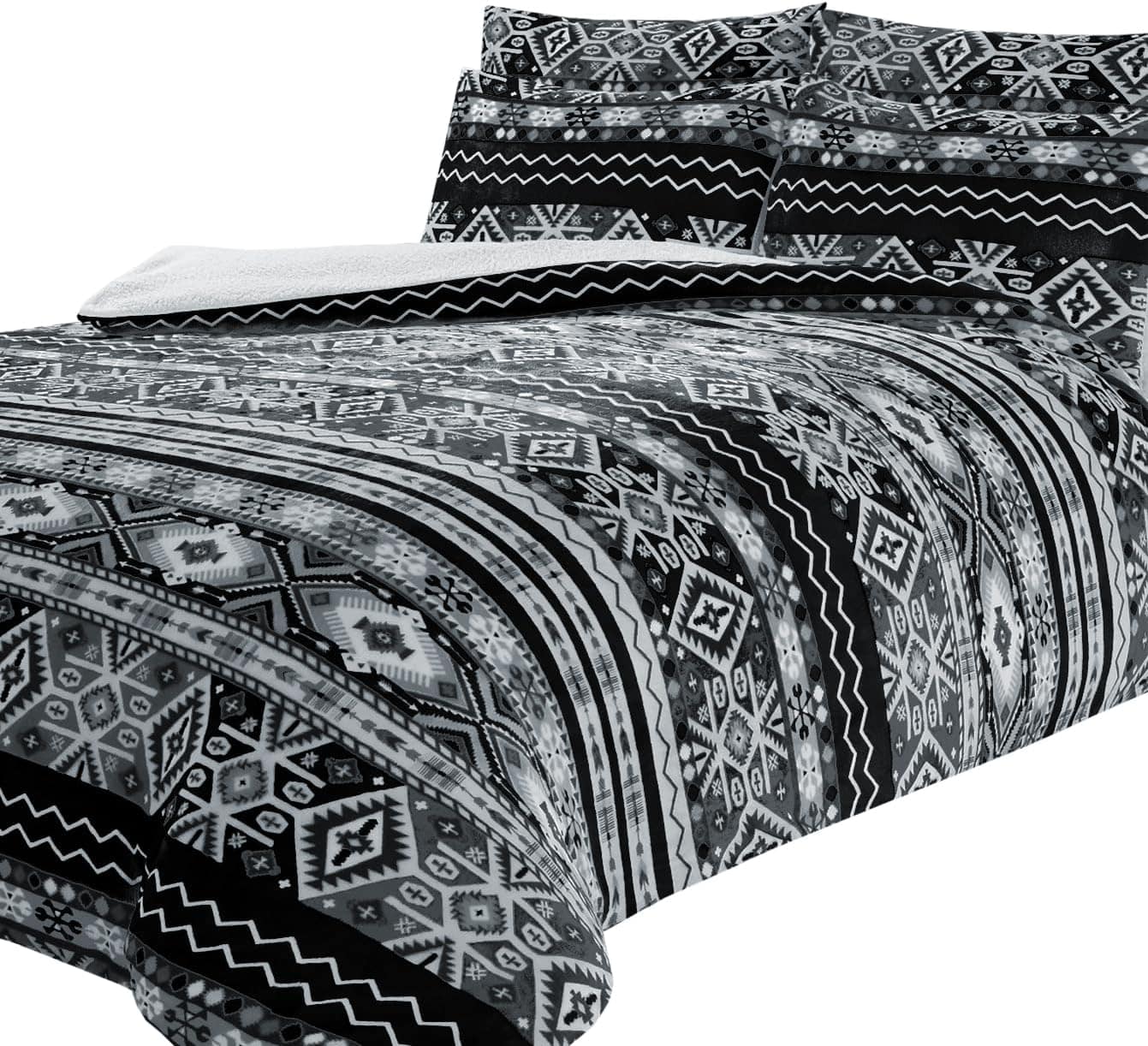 OLIVIA ROCCO Aztec Teddy Fleece Duvet Set – Reversible Sherpa Bedding