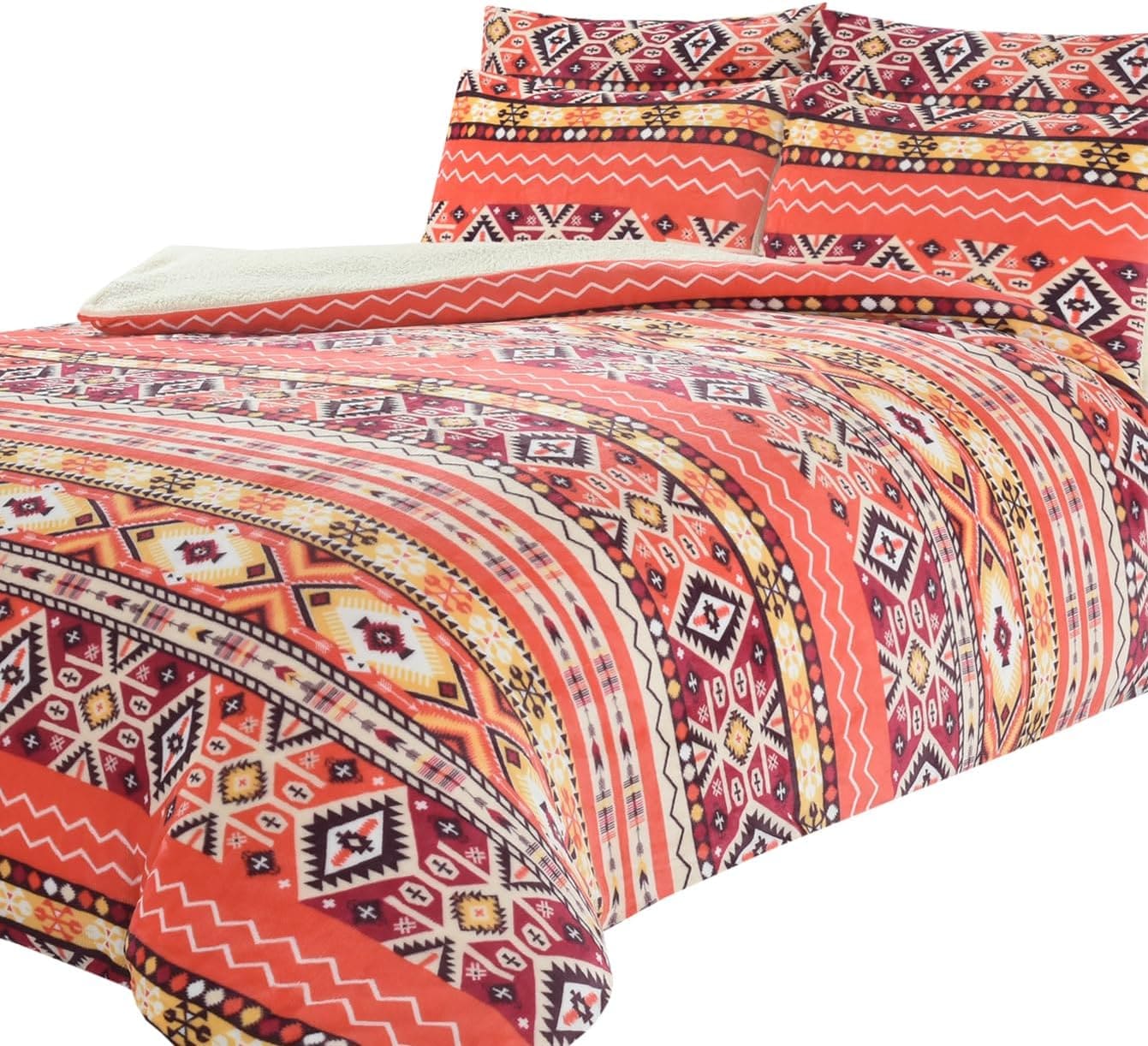 OLIVIA ROCCO Aztec Teddy Fleece Duvet Set – Reversible Sherpa Bedding