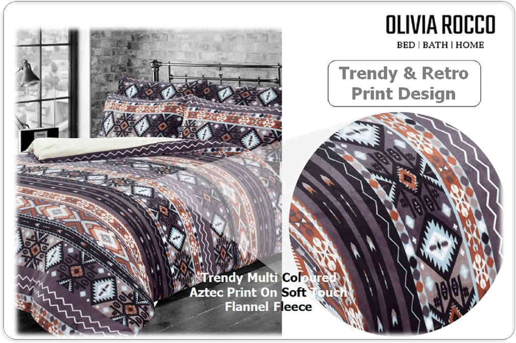 OLIVIA ROCCO Aztec Teddy Fleece Duvet Set – Reversible Sherpa Bedding