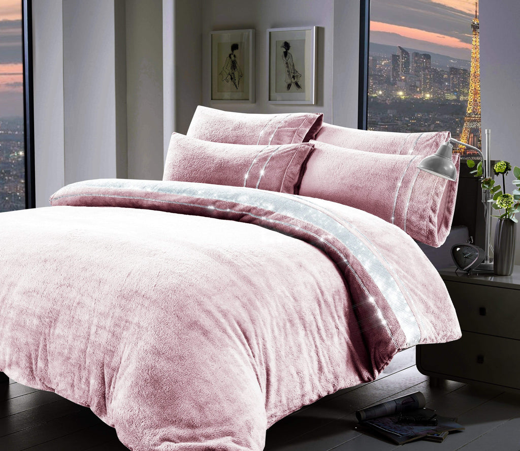 OLIVIA ROCCO Teddy Fleece Duvet Set – Diamante Faux Fur Bedding