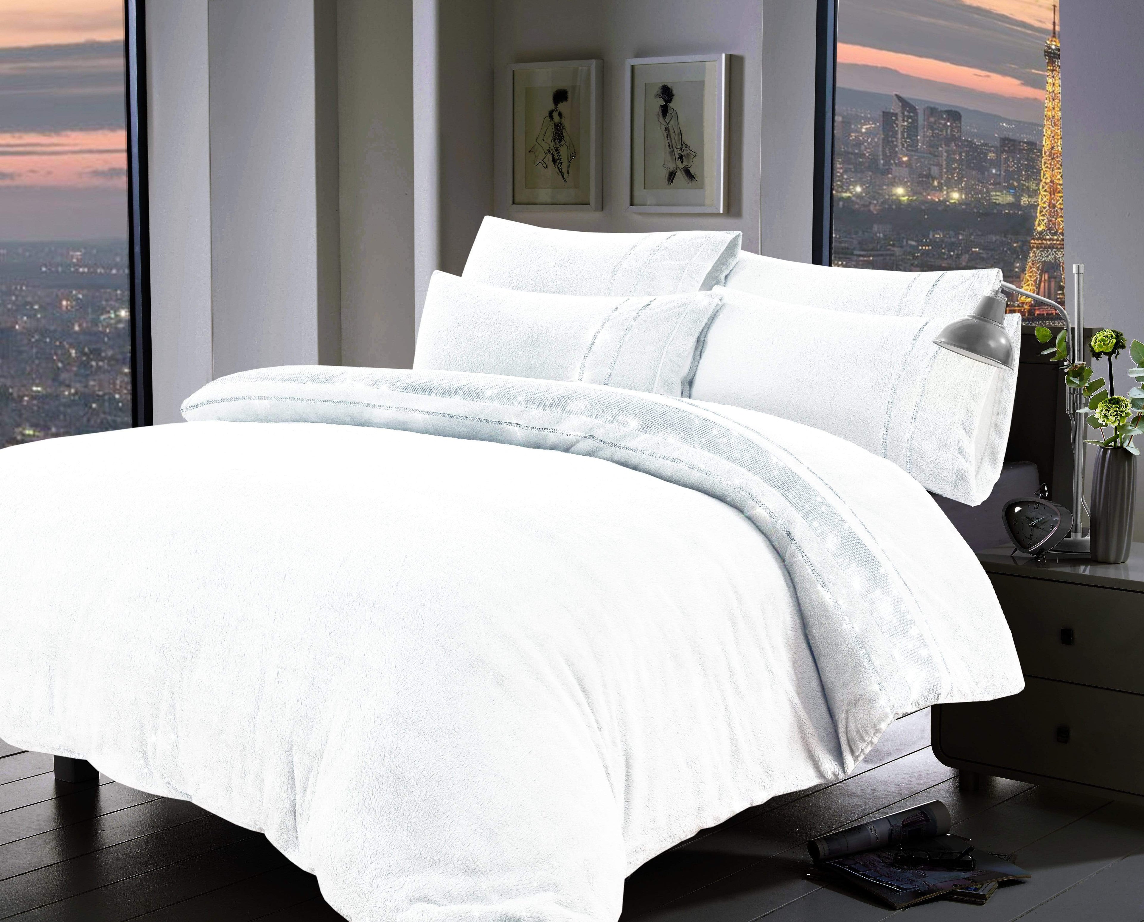 OLIVIA ROCCO Teddy Fleece Duvet Set – Diamante Faux Fur Bedding