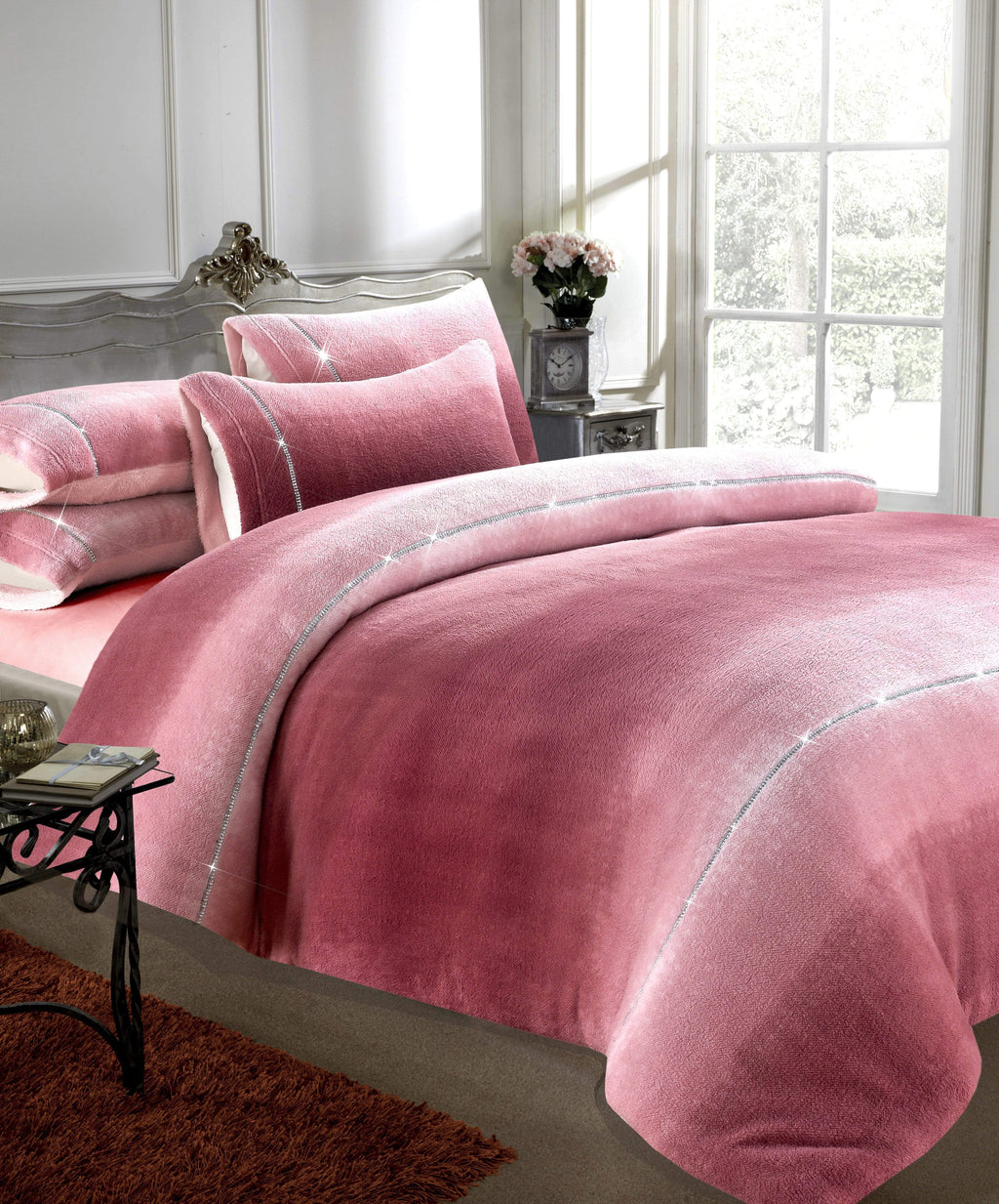 OLIVIA ROCCO Ombre Teddy Fleece Duvet Set – Luxury Diamante Bedding