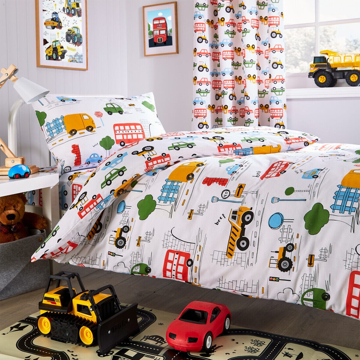 OLIVIA ROCCO Digger Trucks Kids Duvet Set – Cotton Blend Boys Bedding