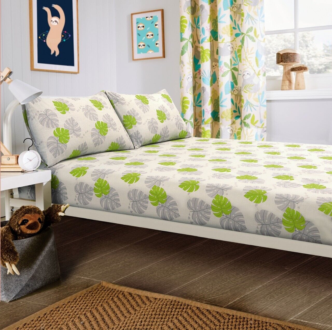 OLIVIA ROCCO Lazy Sloth Kids Duvet Set | Cotton Blend Bedding & Curtains