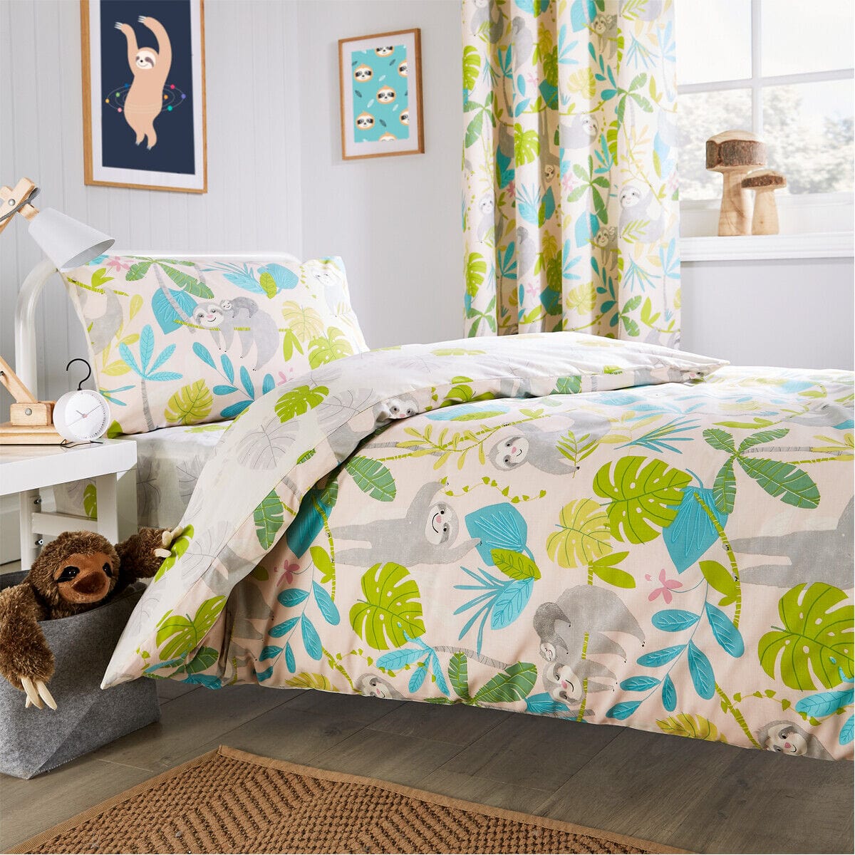 OLIVIA ROCCO Lazy Sloth Kids Duvet Set | Cotton Blend Bedding & Curtains