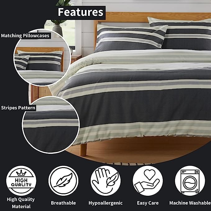 OLIVIA ROCCO Miami Stripes Duvet Cover Set – Reversible Cotton Blend