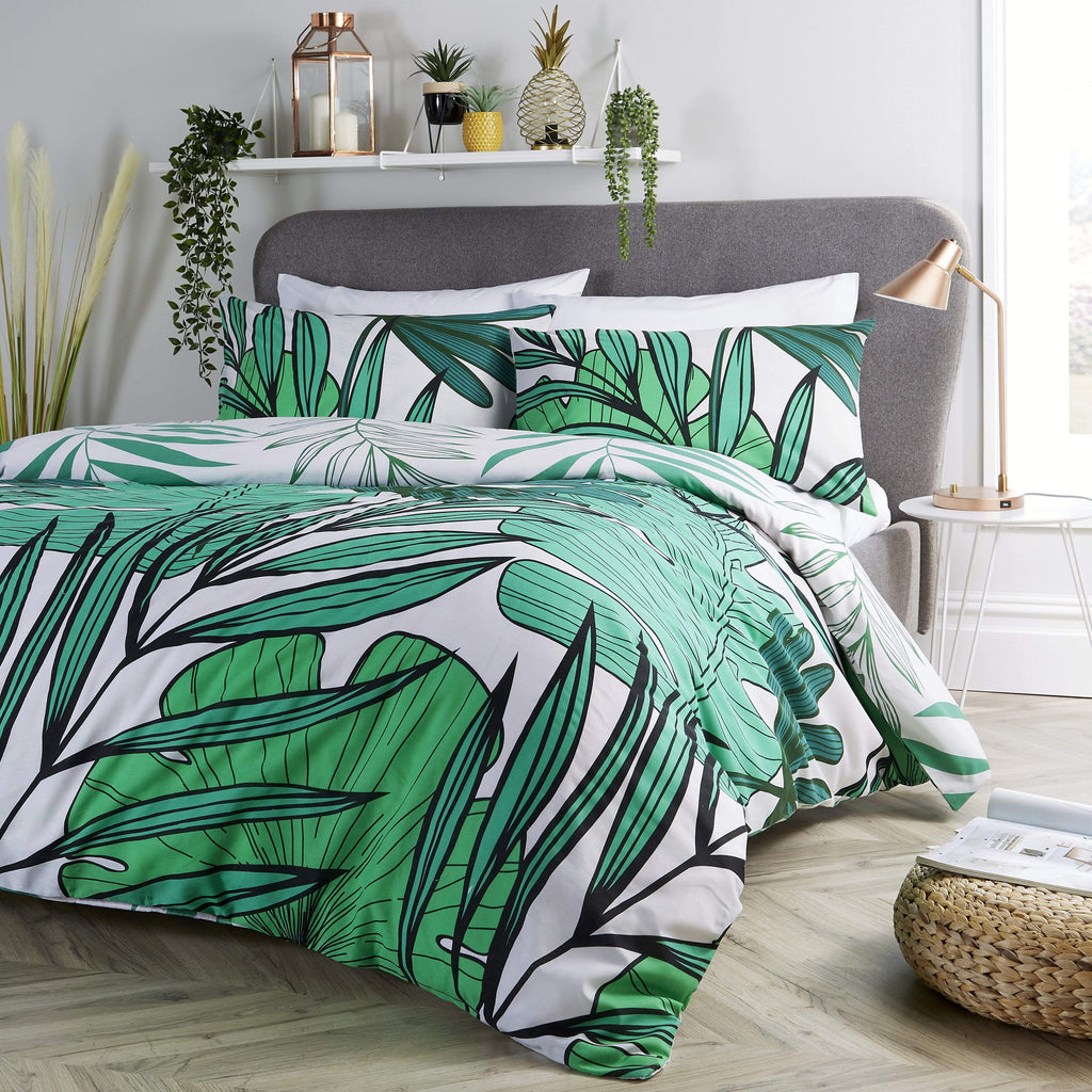 OLIVIA ROCCO Tropical Leaf Reversible Duvet Set – Cotton Rich Bedding