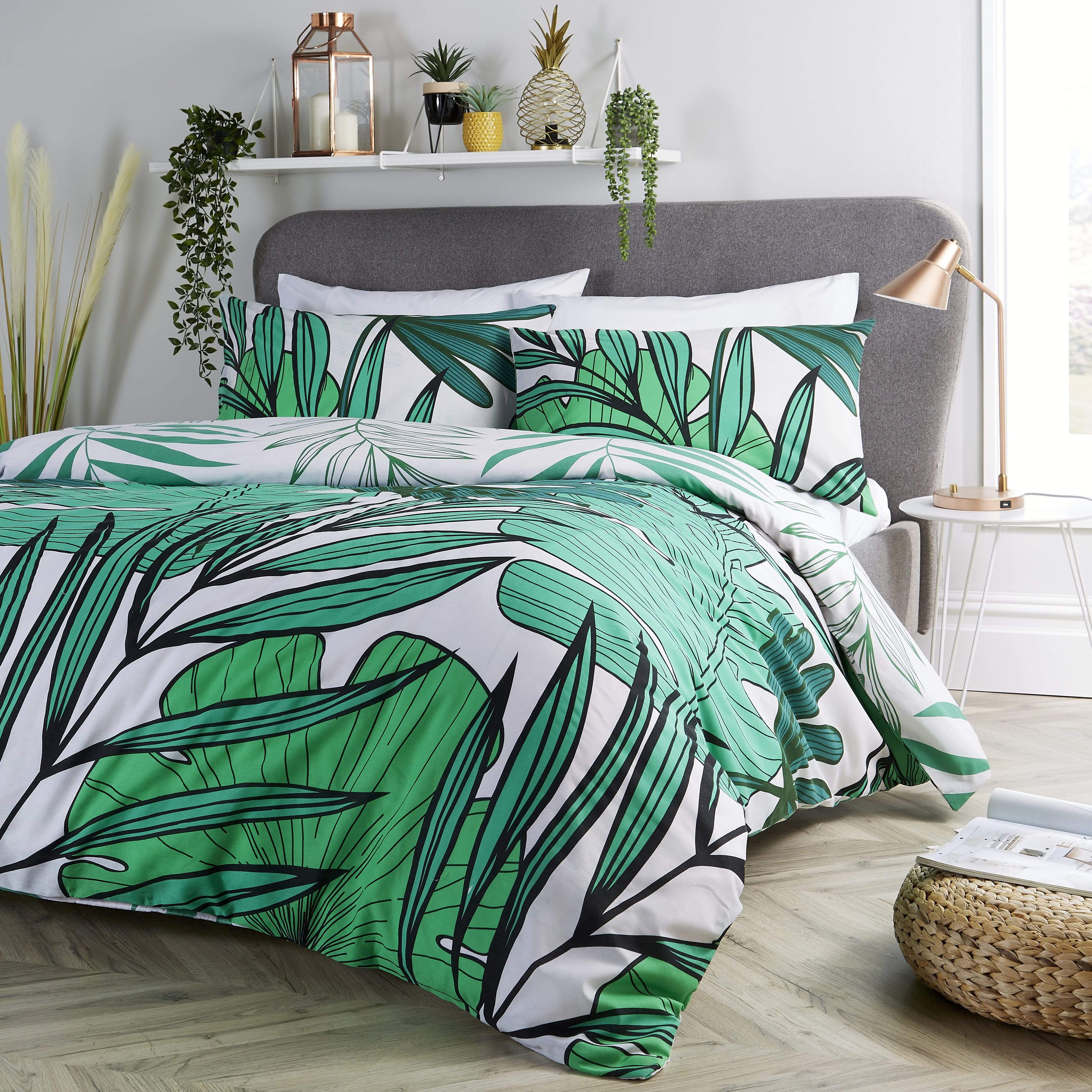 OLIVIA ROCCO Tropical Leaf Reversible Duvet Set – Cotton Rich Bedding