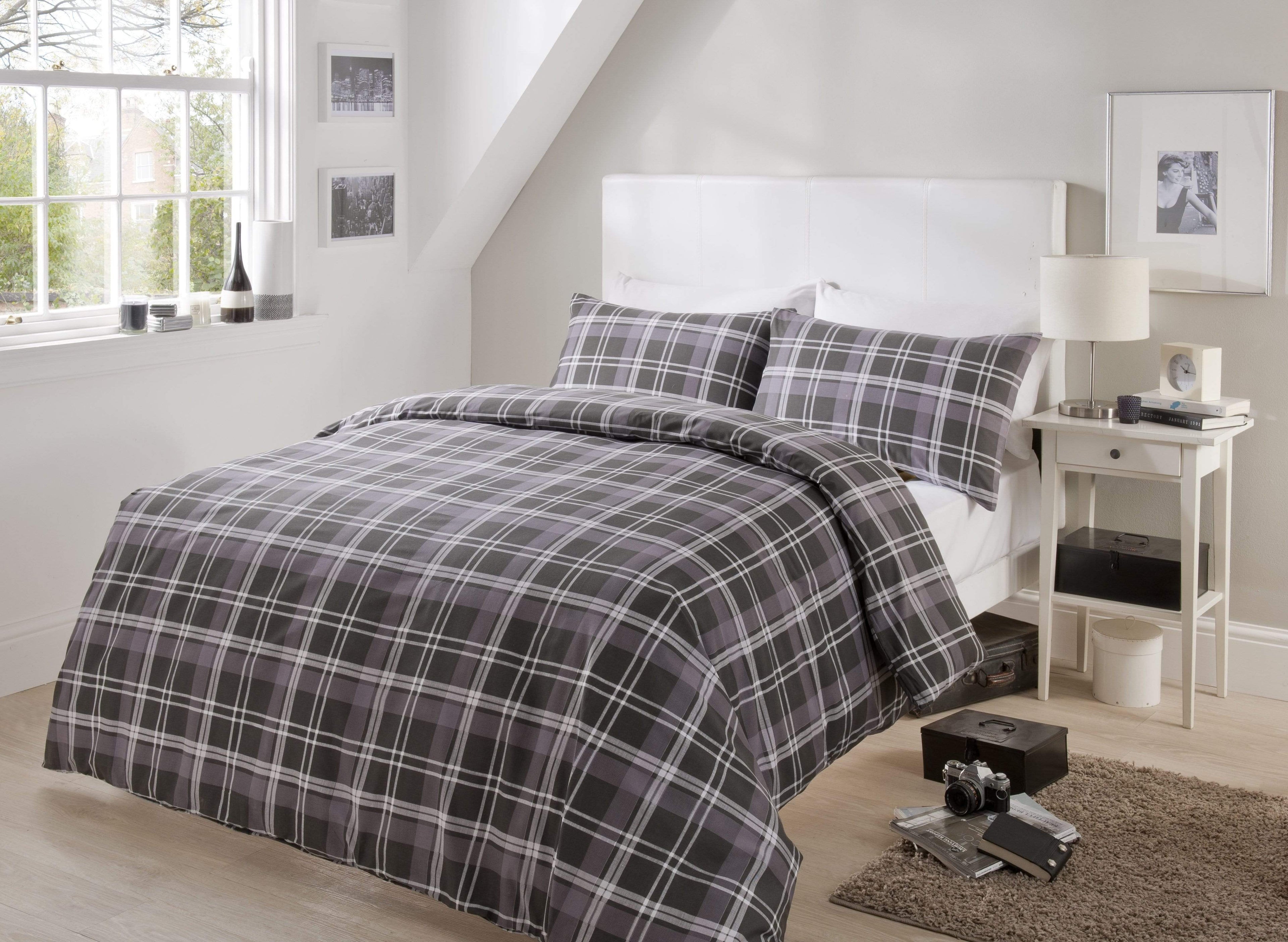OLIVIA ROCCO Check Pattern Duvet Set – Cotton Rich Soft Bedding with Cases