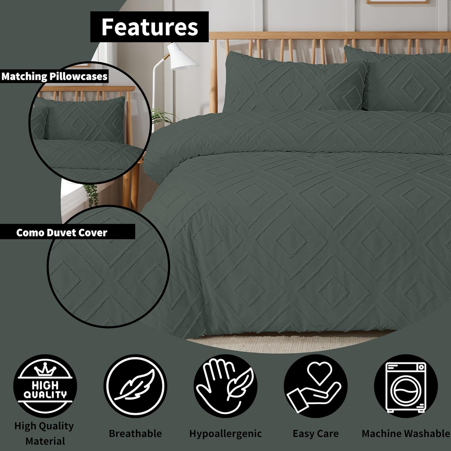 OLIVIA ROCCO Como Tufted Duvet Cover Set | Easy Care Bedding