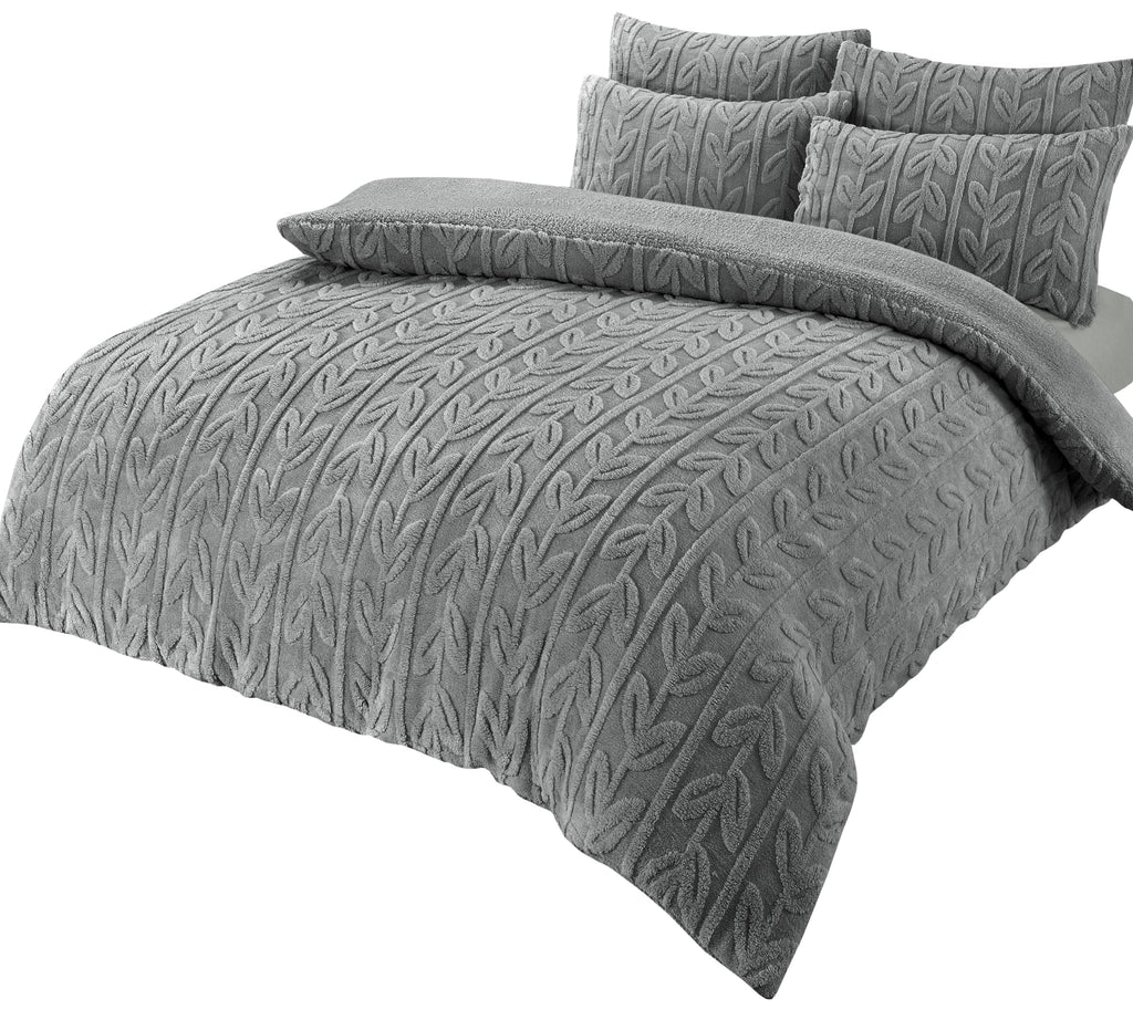 OLIVIA ROCCO Leaf Print Teddy Fleece Duvet Set | Reversible Sherpa Bedding