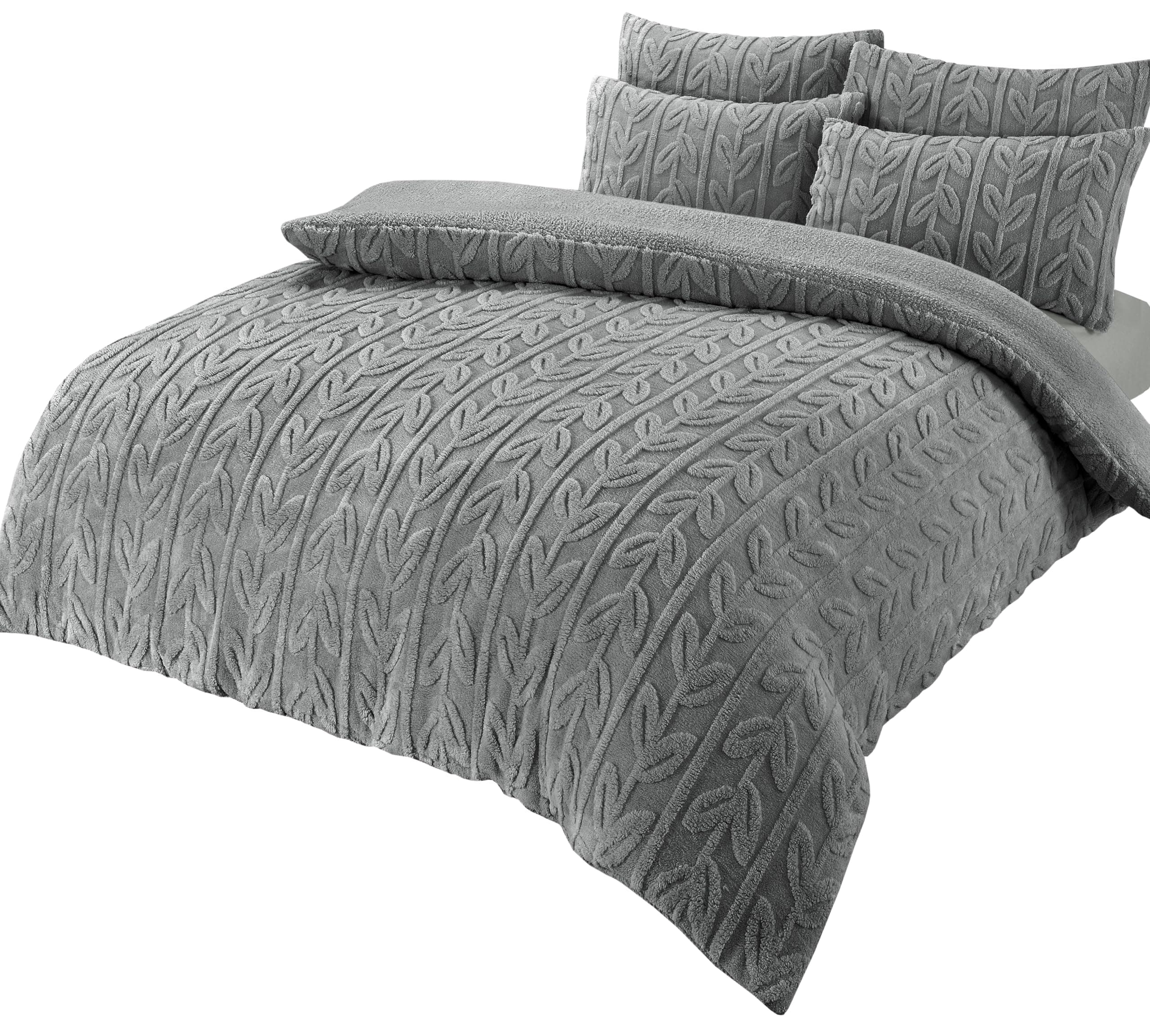 OLIVIA ROCCO Leaf Print Teddy Fleece Duvet Set | Reversible Sherpa Bedding
