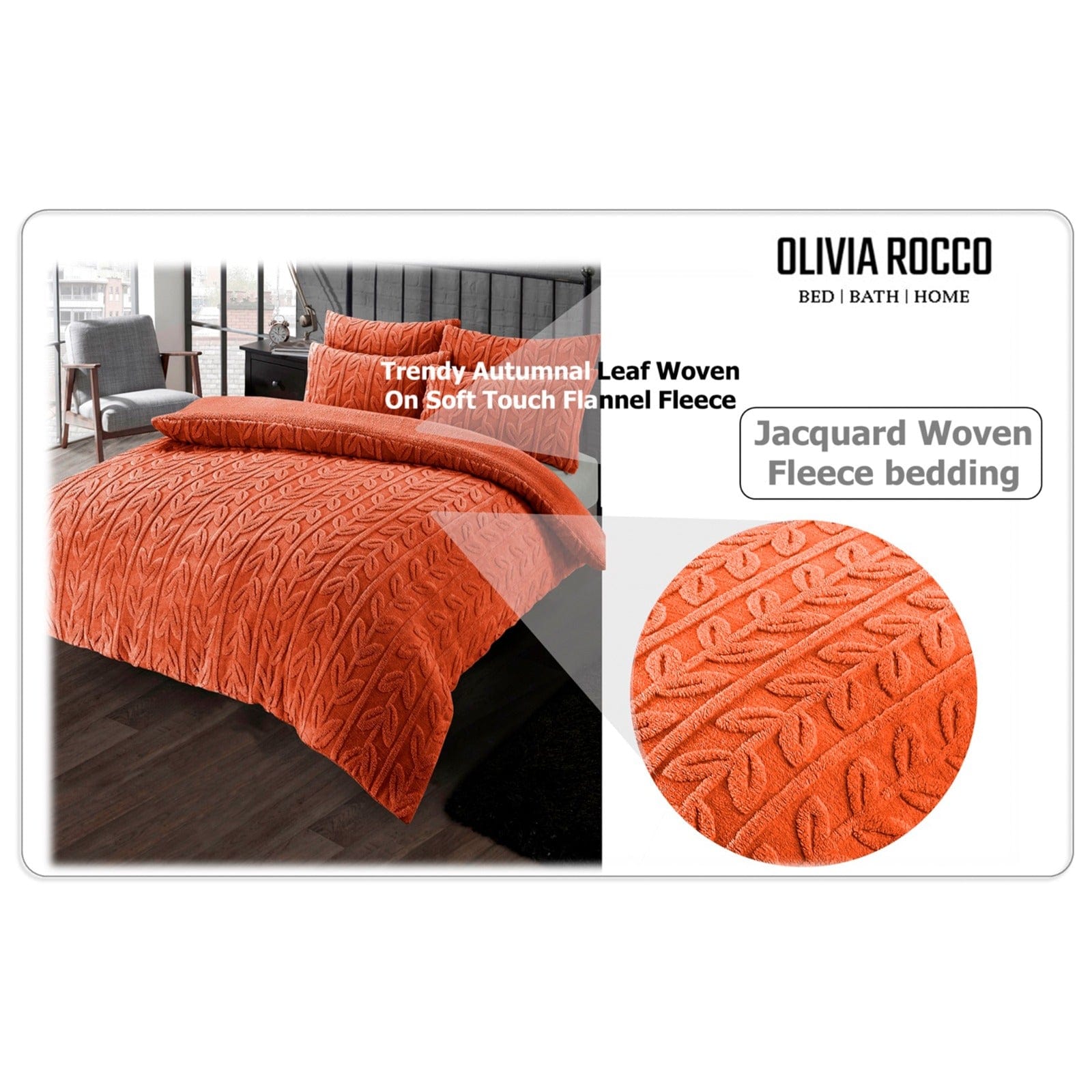 OLIVIA ROCCO Leaf Print Teddy Fleece Duvet Set | Reversible Sherpa Bedding