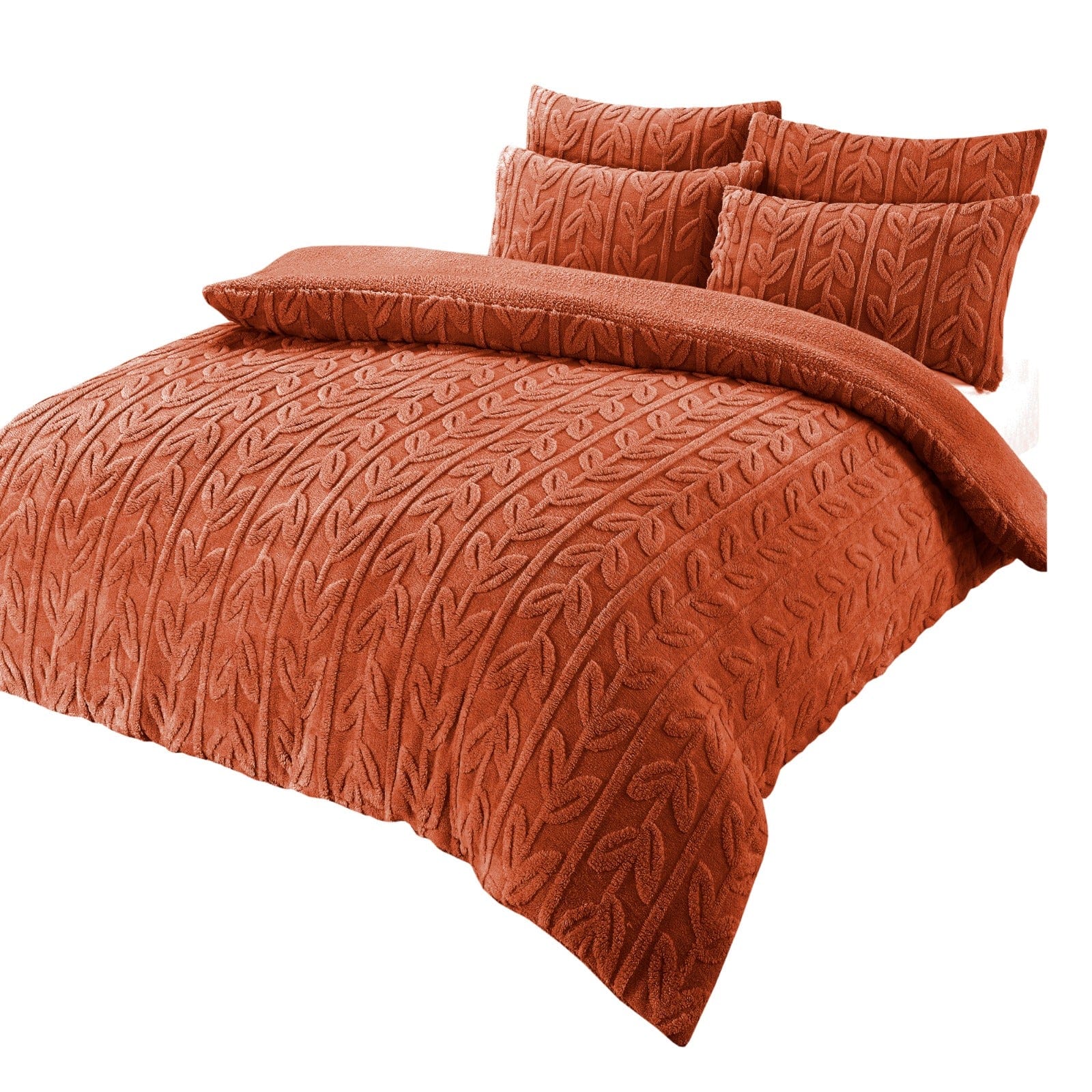 OLIVIA ROCCO Leaf Print Teddy Fleece Duvet Set | Reversible Sherpa Bedding