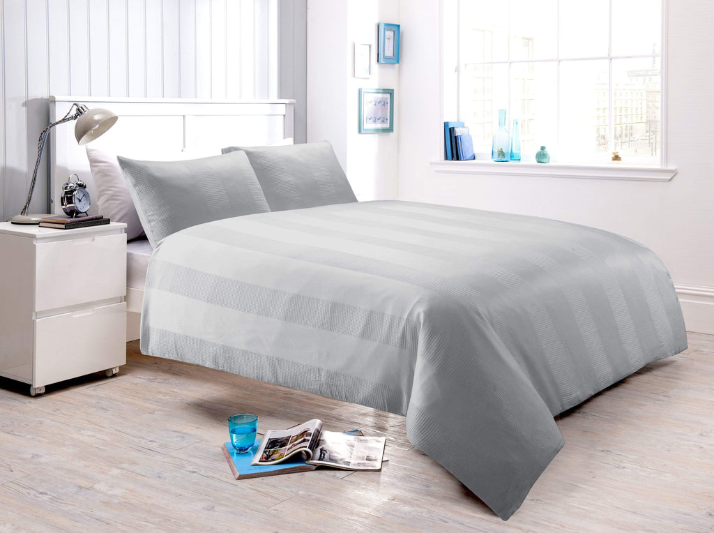OLIVIA ROCCO Waffle Stripe Duvet Cover Set – Handwoven Jacquard Cotton