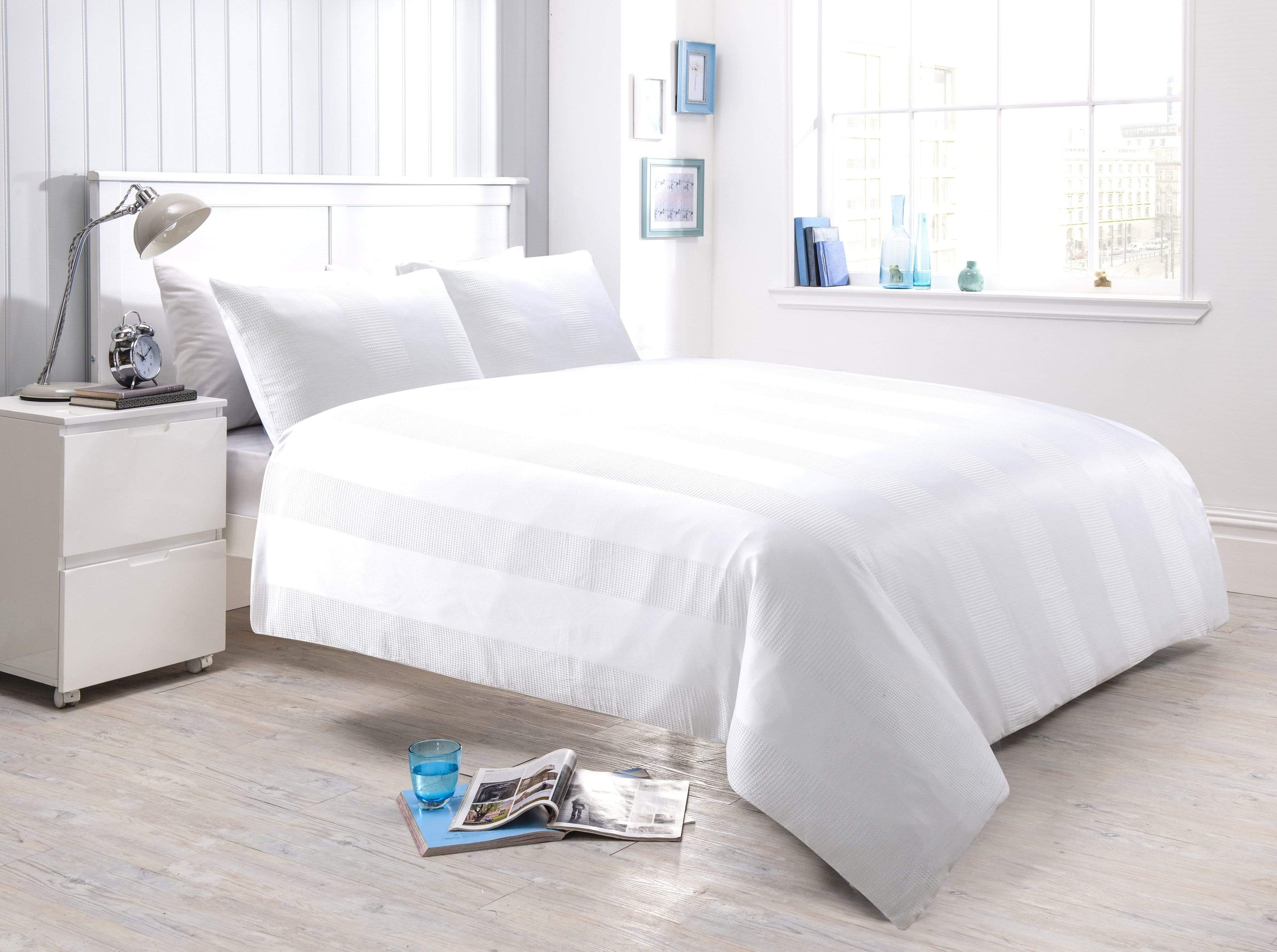 OLIVIA ROCCO Waffle Stripe Duvet Cover Set – Handwoven Jacquard Cotton