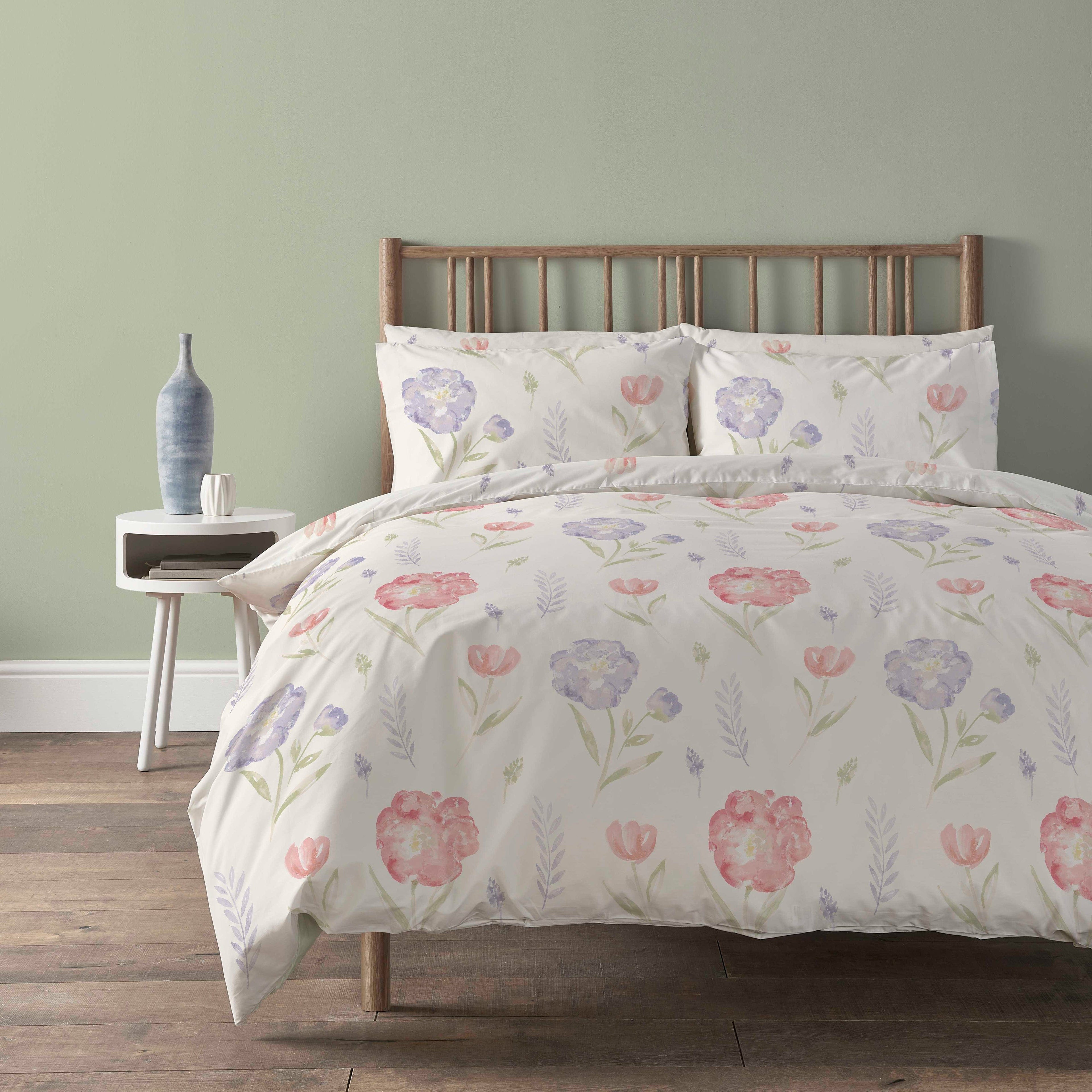 OLIVIA ROCCO Meadow Natural Floral Duvet Cover Set – Soft Cotton Blend
