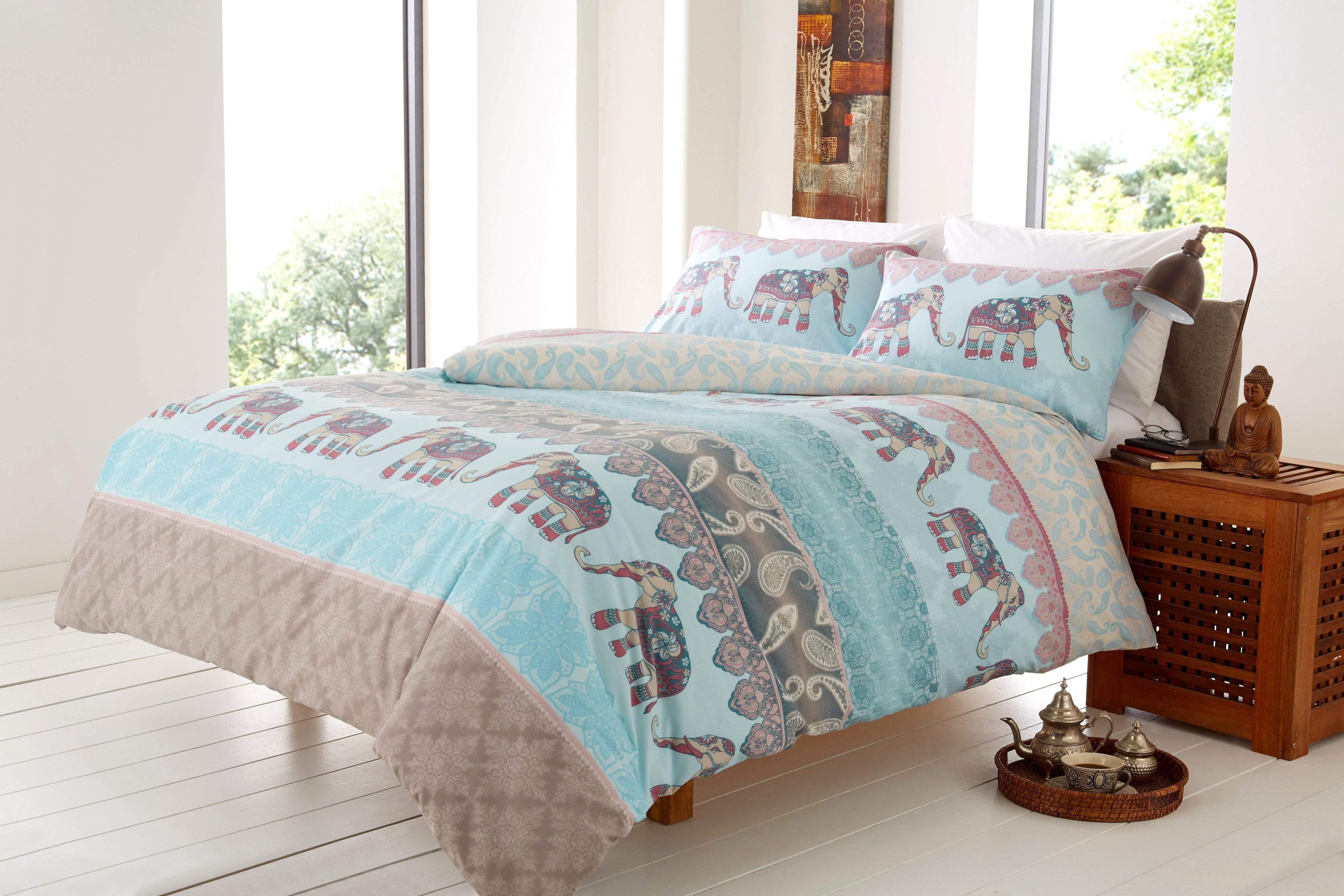 OLIVIA ROCCO Elly Elephant Duvet Set – Cotton Rich Indian Print Bedding
