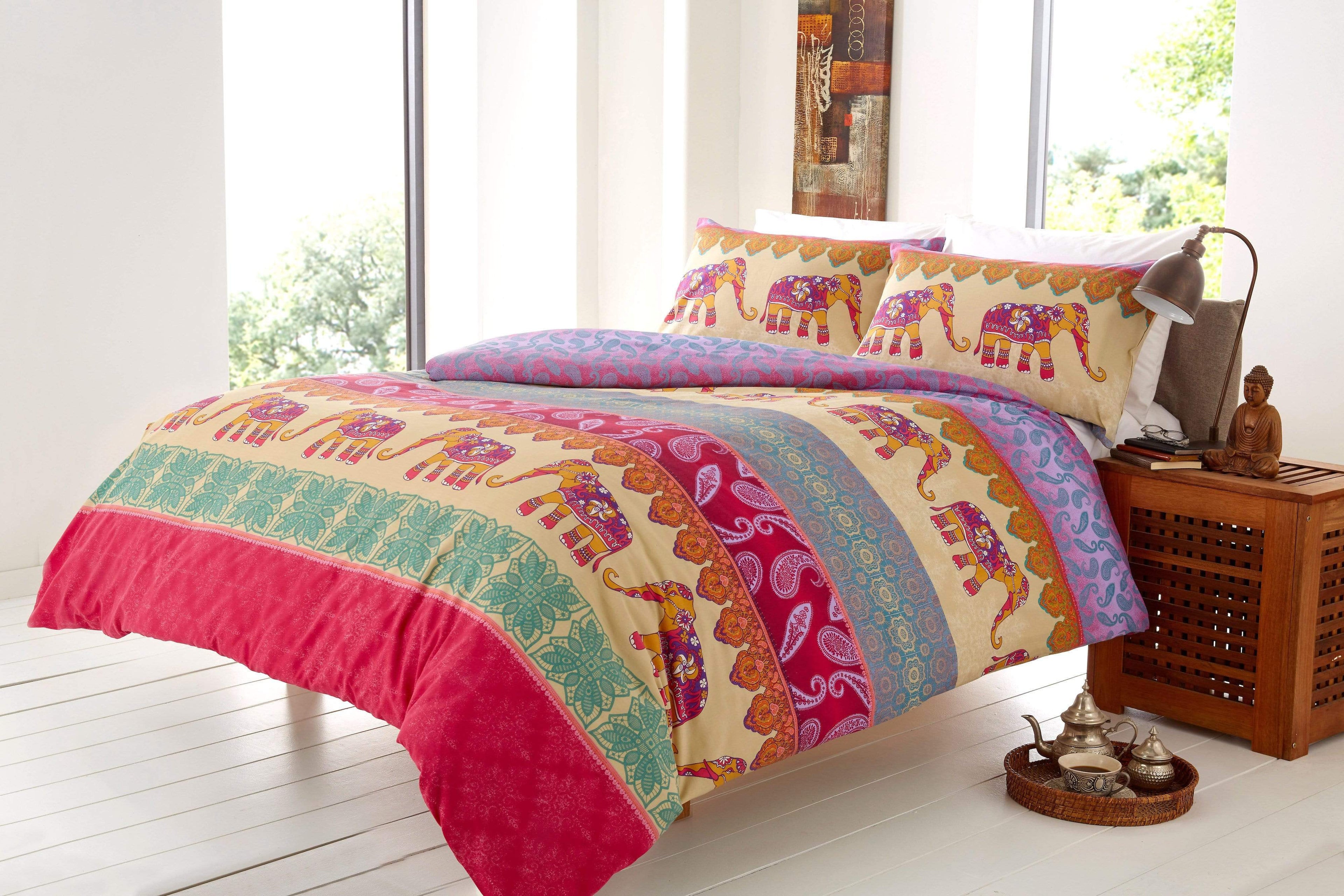 OLIVIA ROCCO Elly Elephant Duvet Set – Cotton Rich Indian Print Bedding