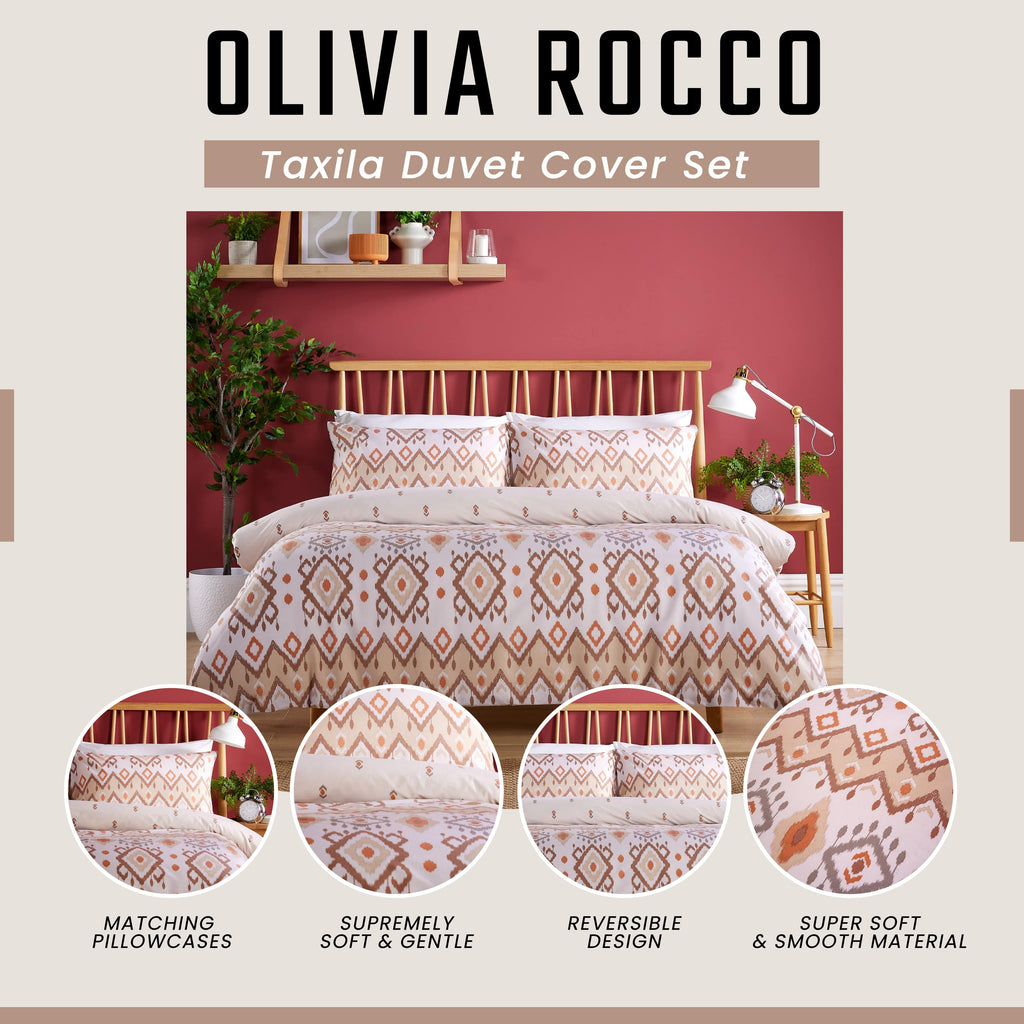 OLIVIA ROCCO Taxila Duvet Cover Set – Reversible Cotton Blend Bedding