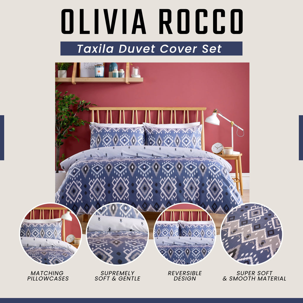 OLIVIA ROCCO Taxila Duvet Cover Set – Reversible Cotton Blend Bedding