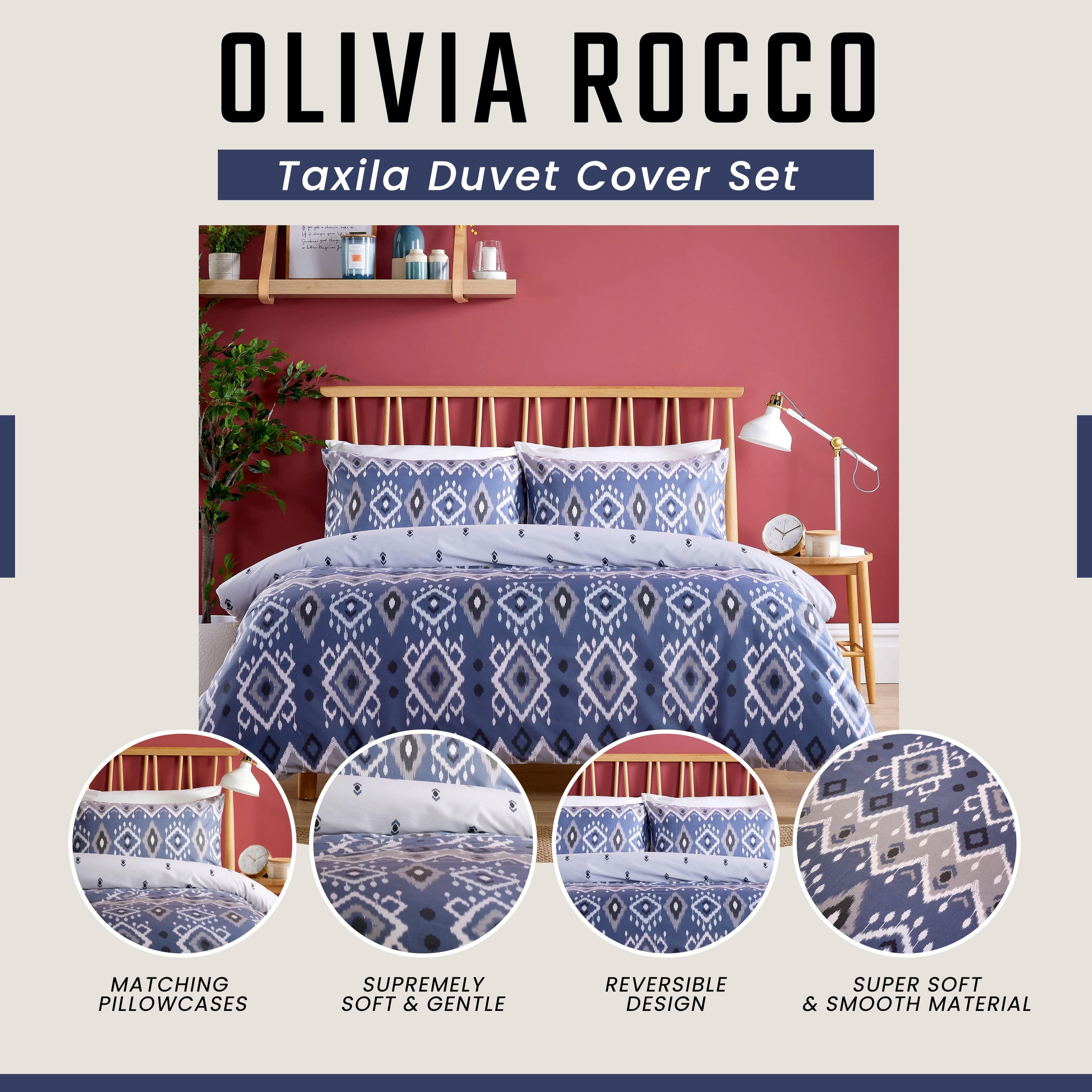 OLIVIA ROCCO Taxila Duvet Cover Set – Reversible Cotton Blend Bedding