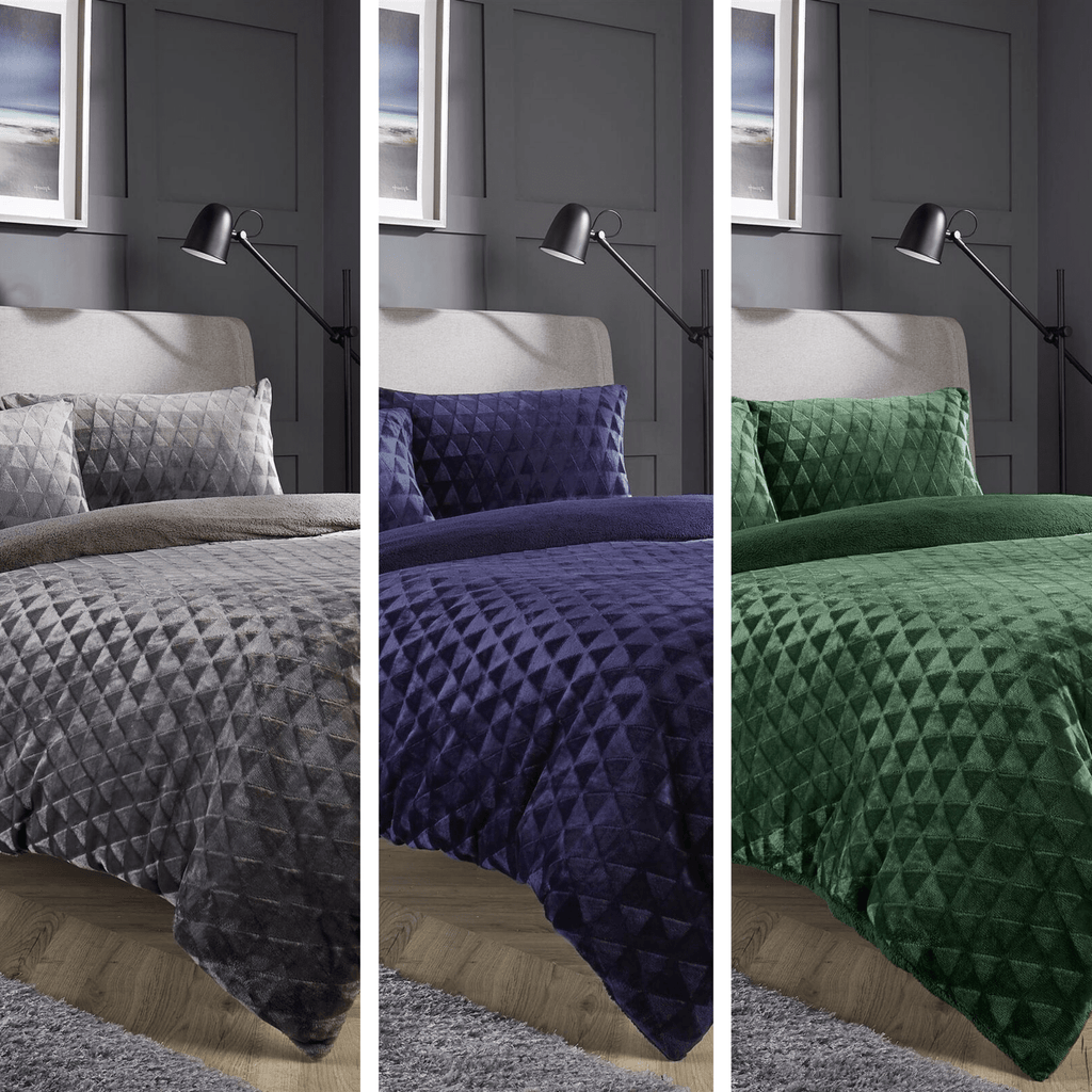OLIVIA ROCCO Geometric Reversible Teddy Bear Faux Fur Duvet Cover Set