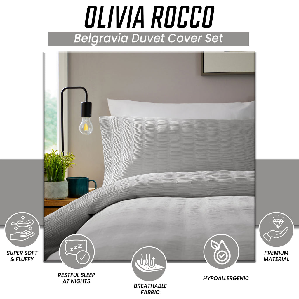 OLIVIA ROCCO Belgravia Grey Microfibre Duvet Cover Set | Soft Bedding