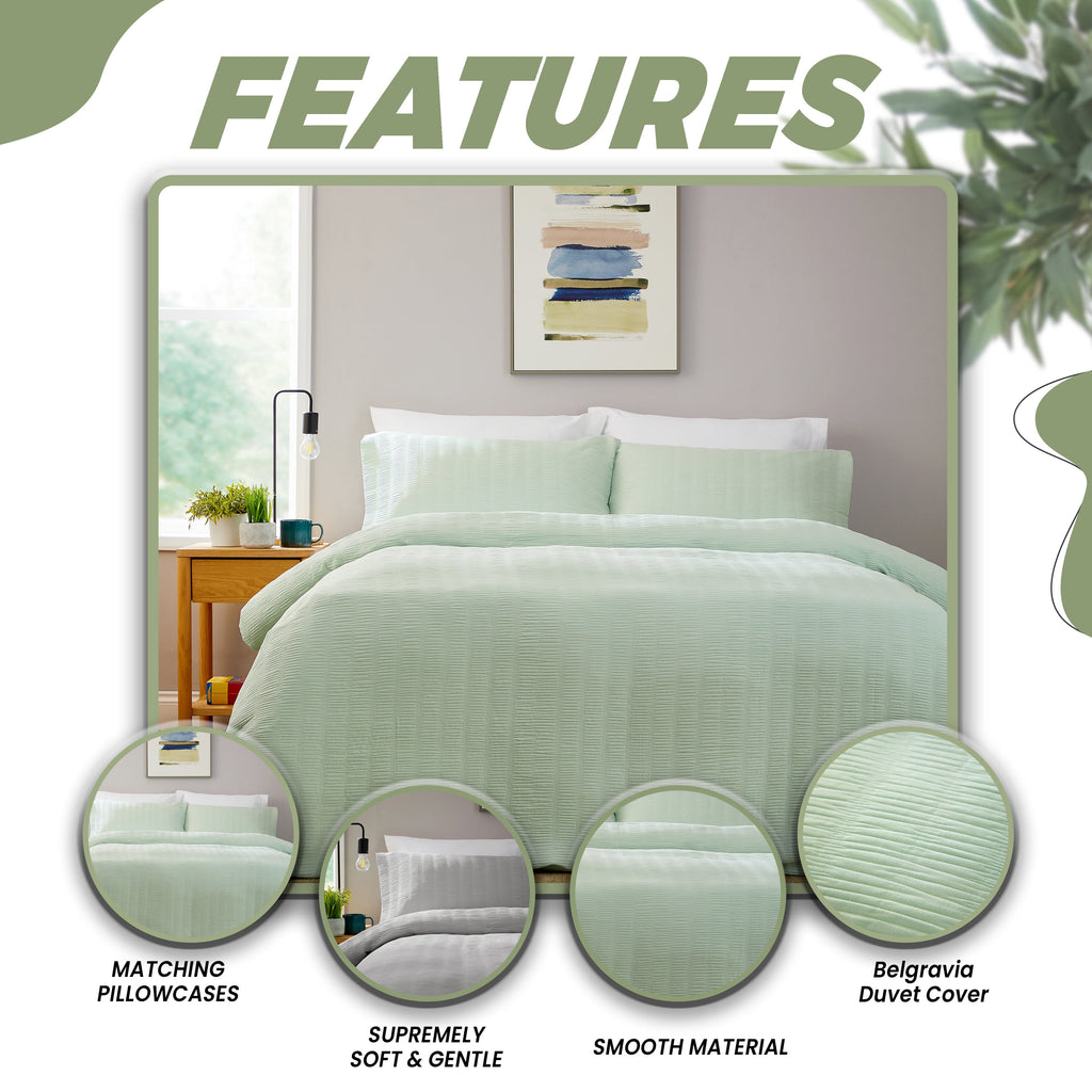 OLIVIA ROCCO Belgravia Sage Green Microfibre Duvet Cover Set | Bedding