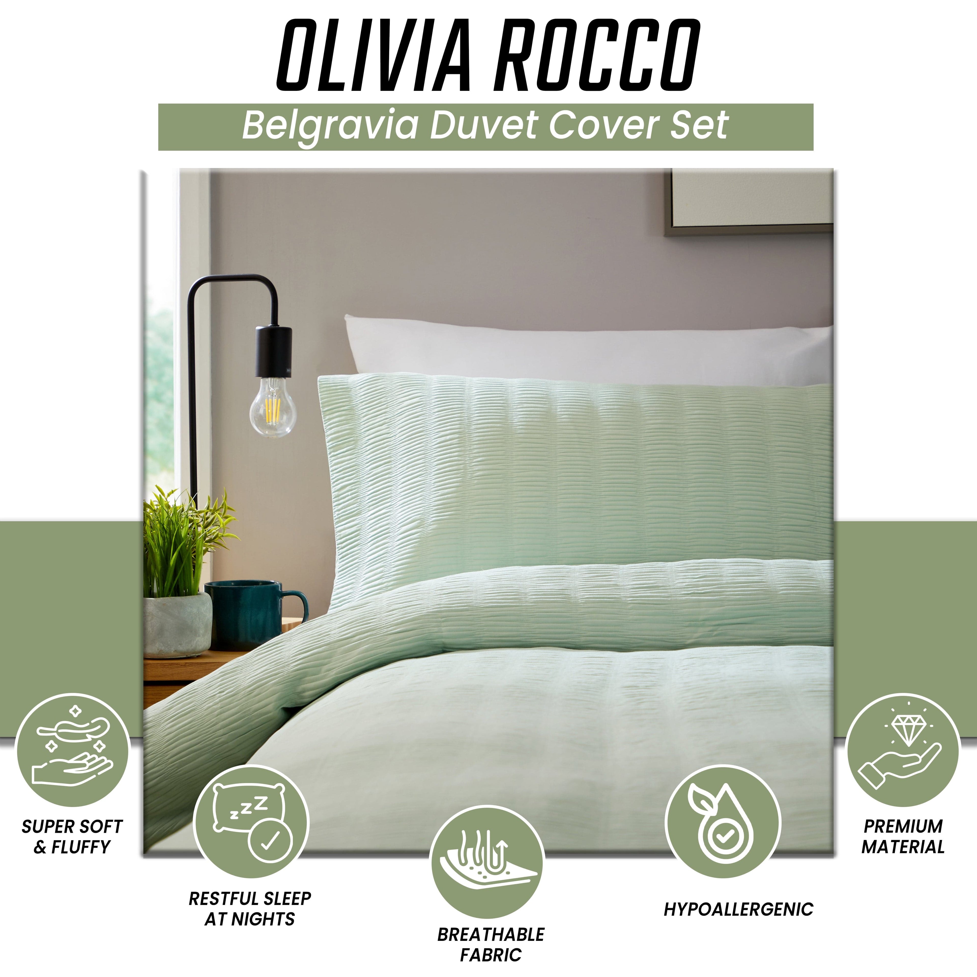 OLIVIA ROCCO Belgravia Sage Green Microfibre Duvet Cover Set | Bedding